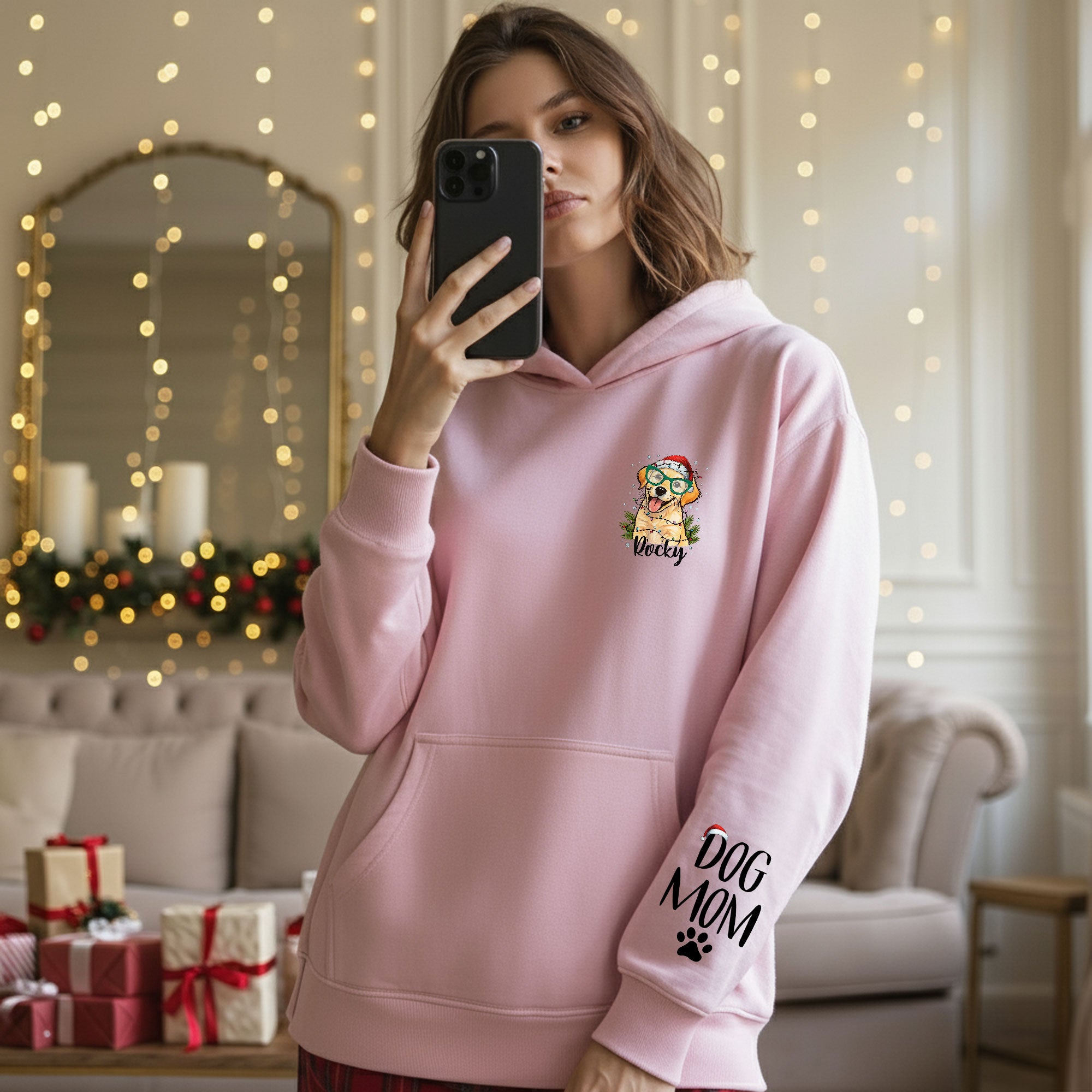 Custom Pet Photo Hoodie – Personalized Dog Mom Christmas Hoodie, Funny Gift for Women