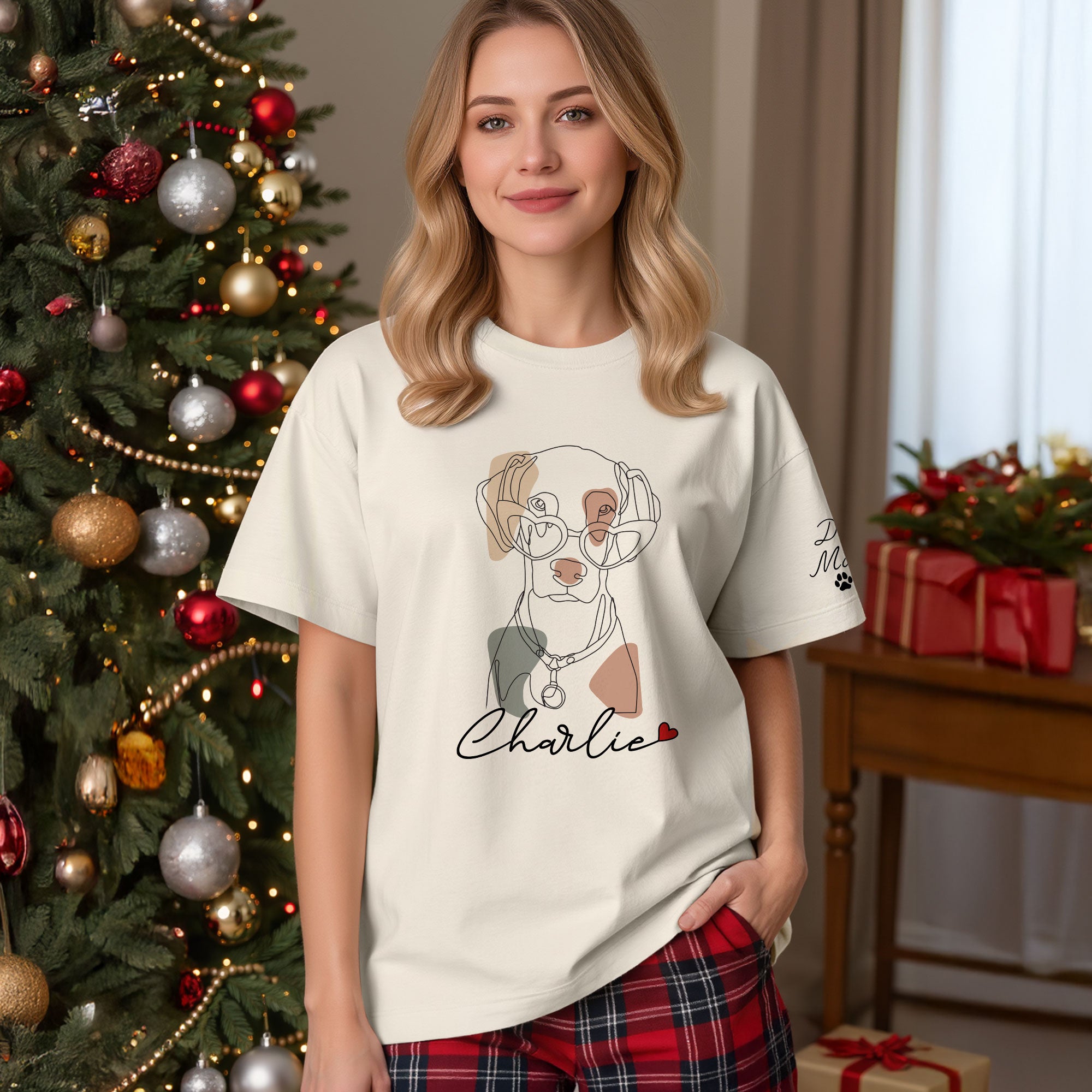Christmas Dog Mom T-Shirt – Personalized Pet Photo Shirt, Custom Holiday Gift for Women