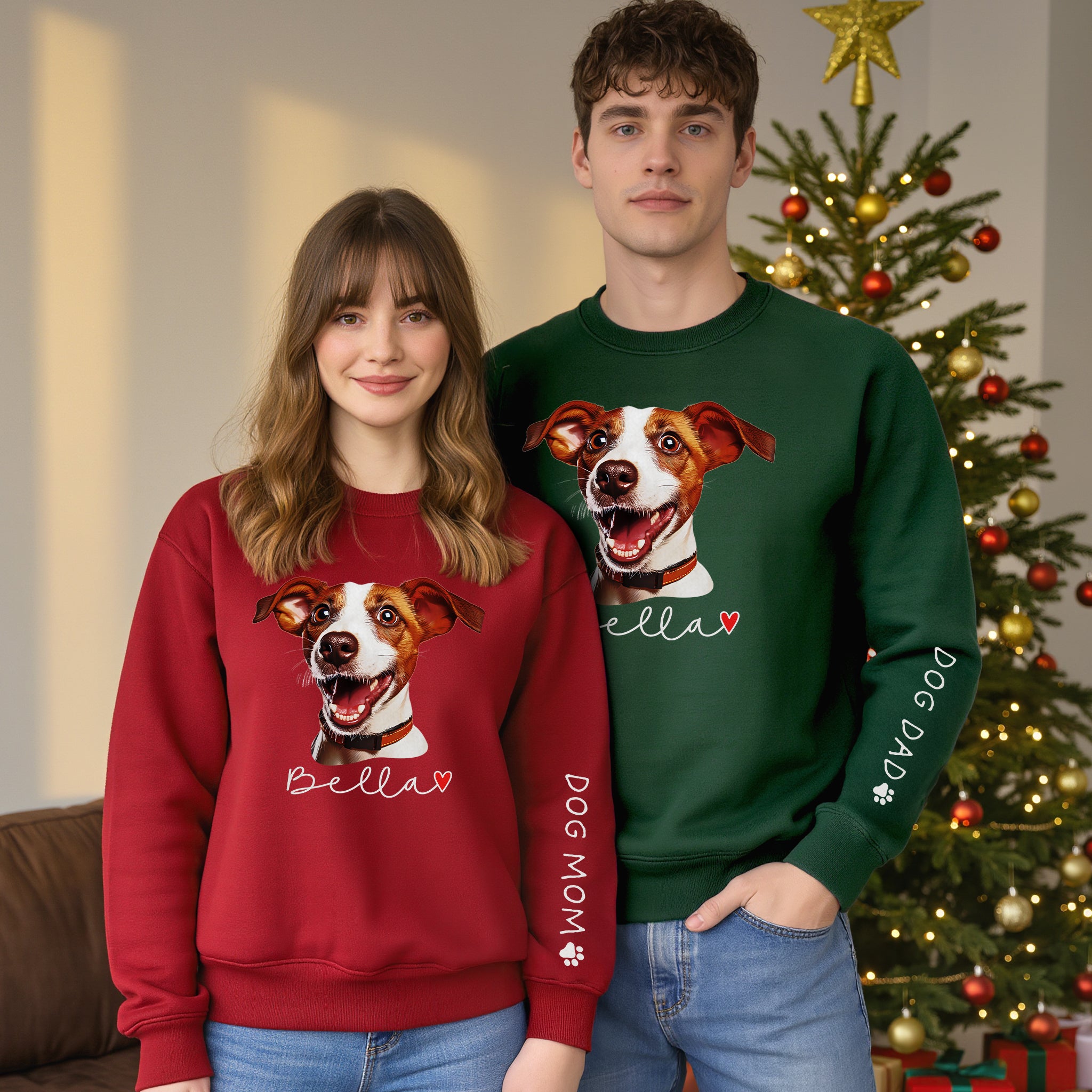 Personalized Dog Christmas Sweatshirt – Custom Pet Photo Pullover, Gift for Dog Mom