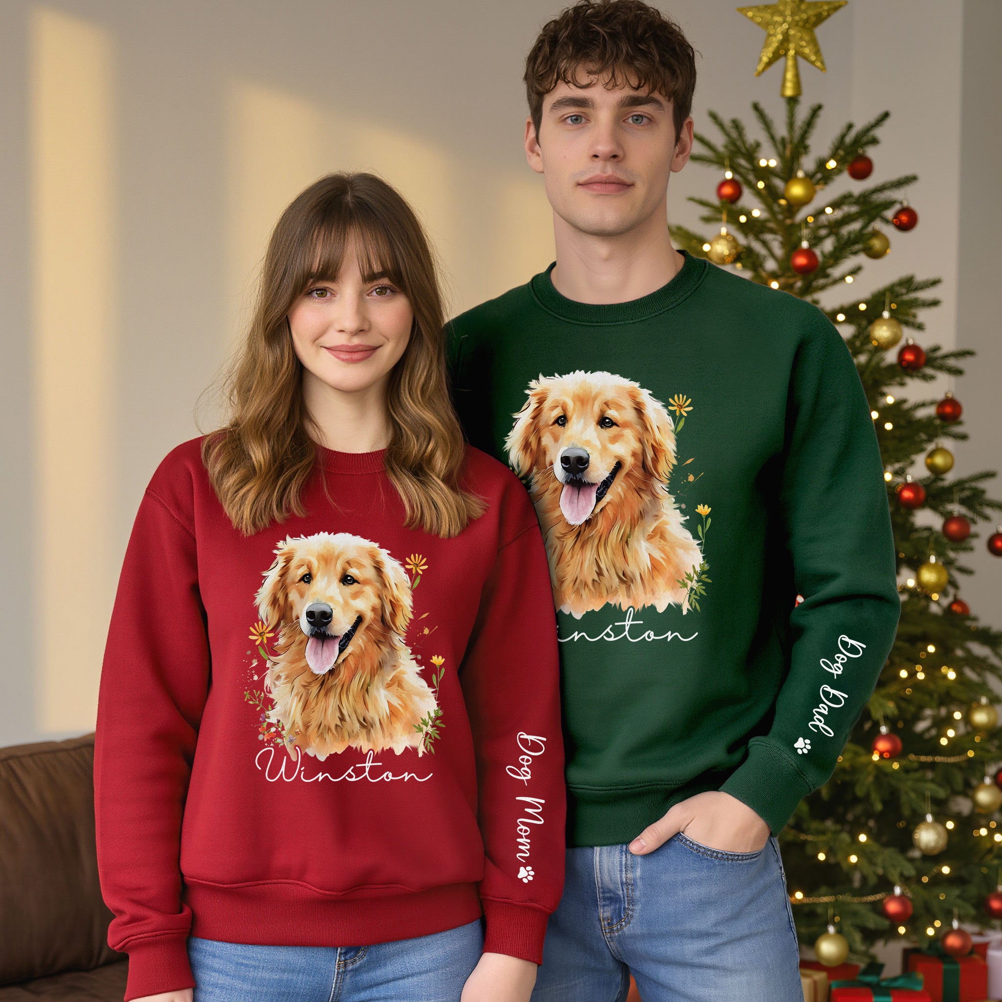 Custom Dog Portrait Sweatshirt – Personalized Pet Christmas Gift for Dog Mom & Pet Lovers