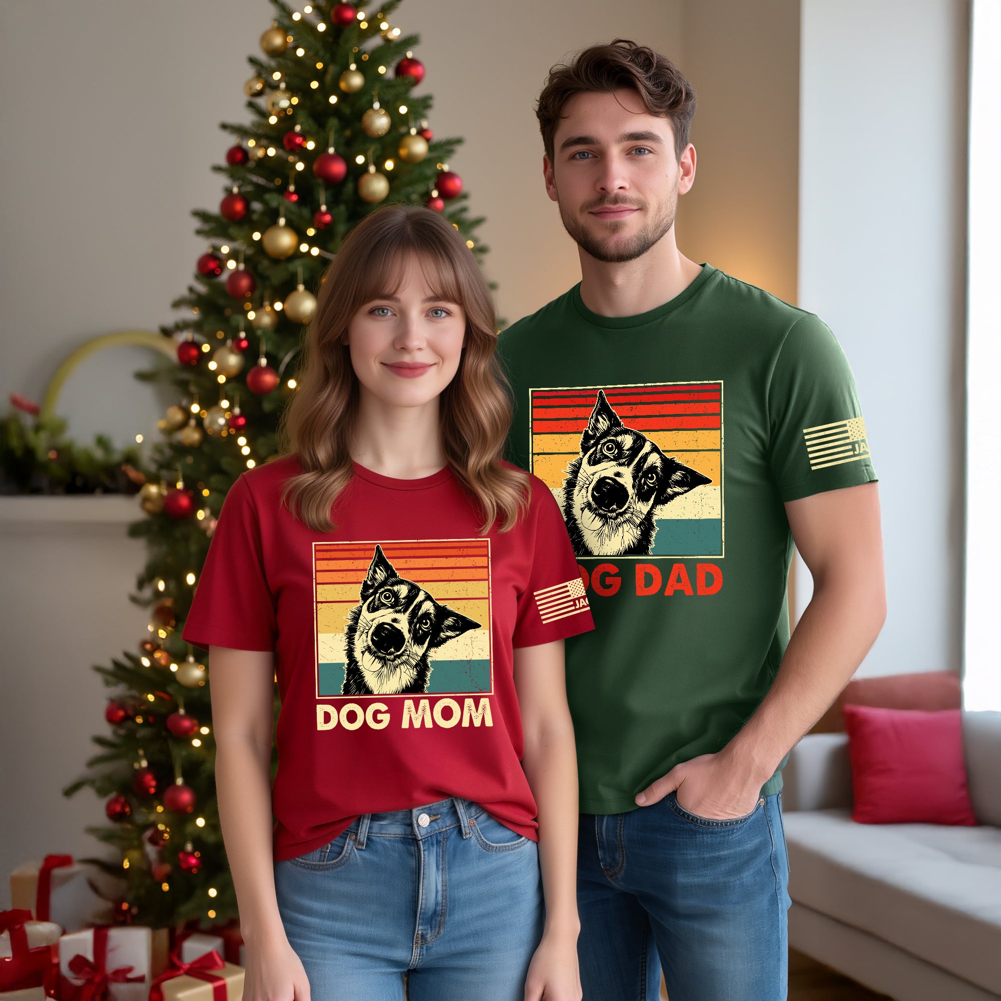 Custom Dog Dad T-Shirt – Personalized Pet Portrait Vintage Tee, Unique Gift for Dog Lovers