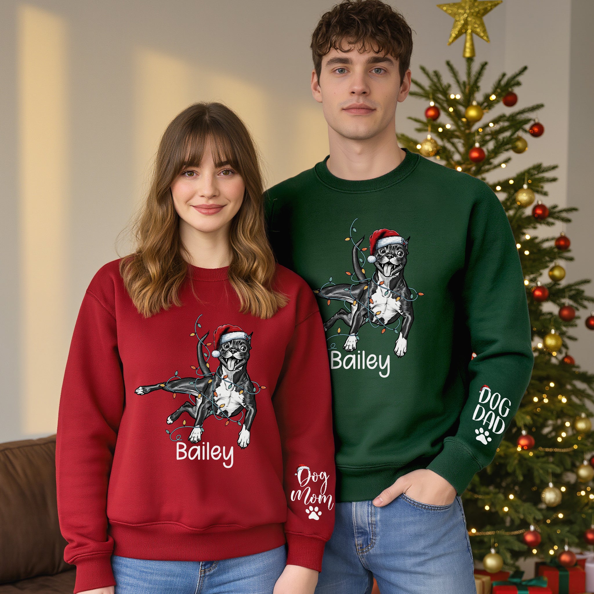 Custom Christmas Pet Portrait Sweatshirt – Personalized Dog Lover Gift for Dog Mom & Dog Dad