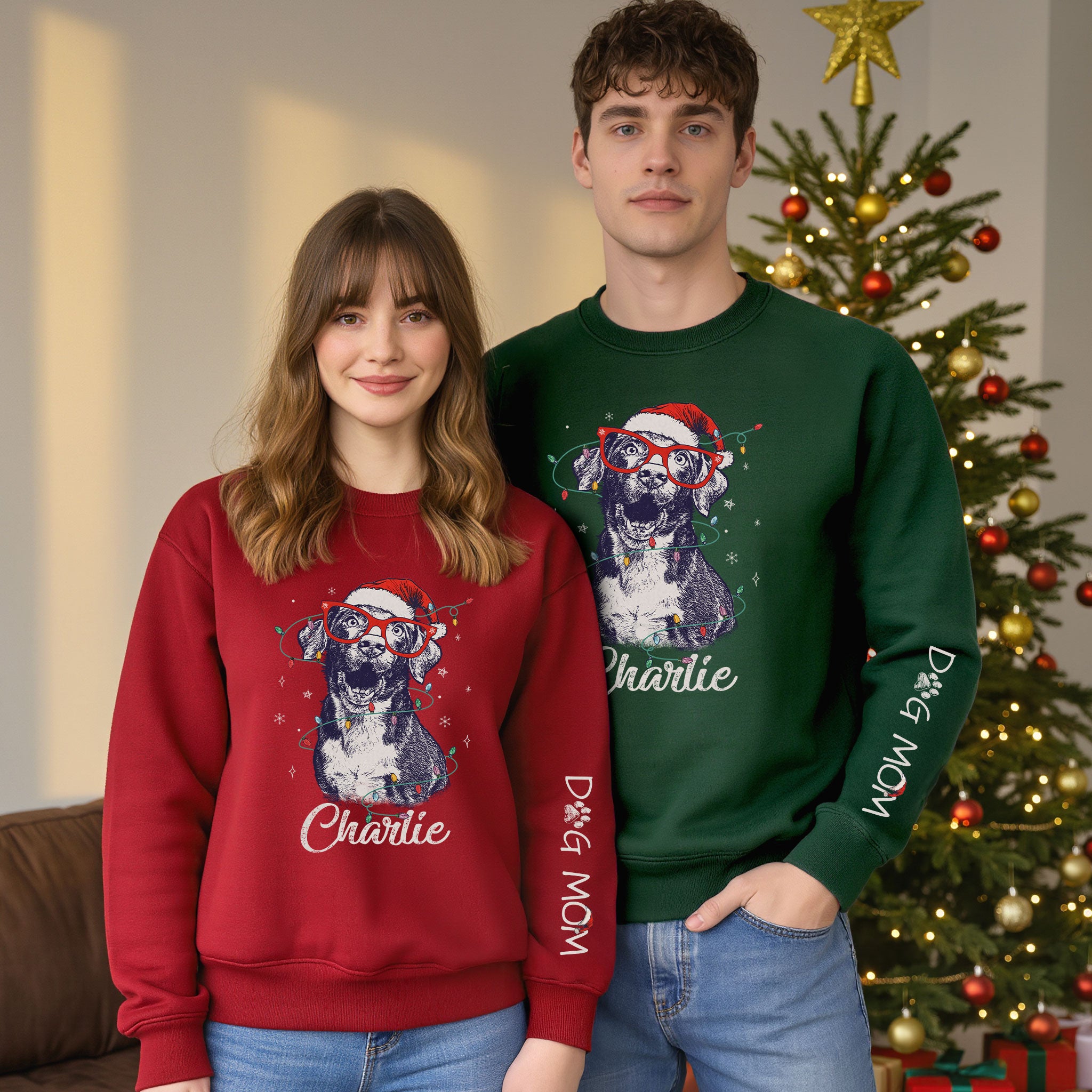 Custom Christmas Pet Portrait Sweatshirt – Personalized Dog Mom Gift – Holiday Pet Illustration