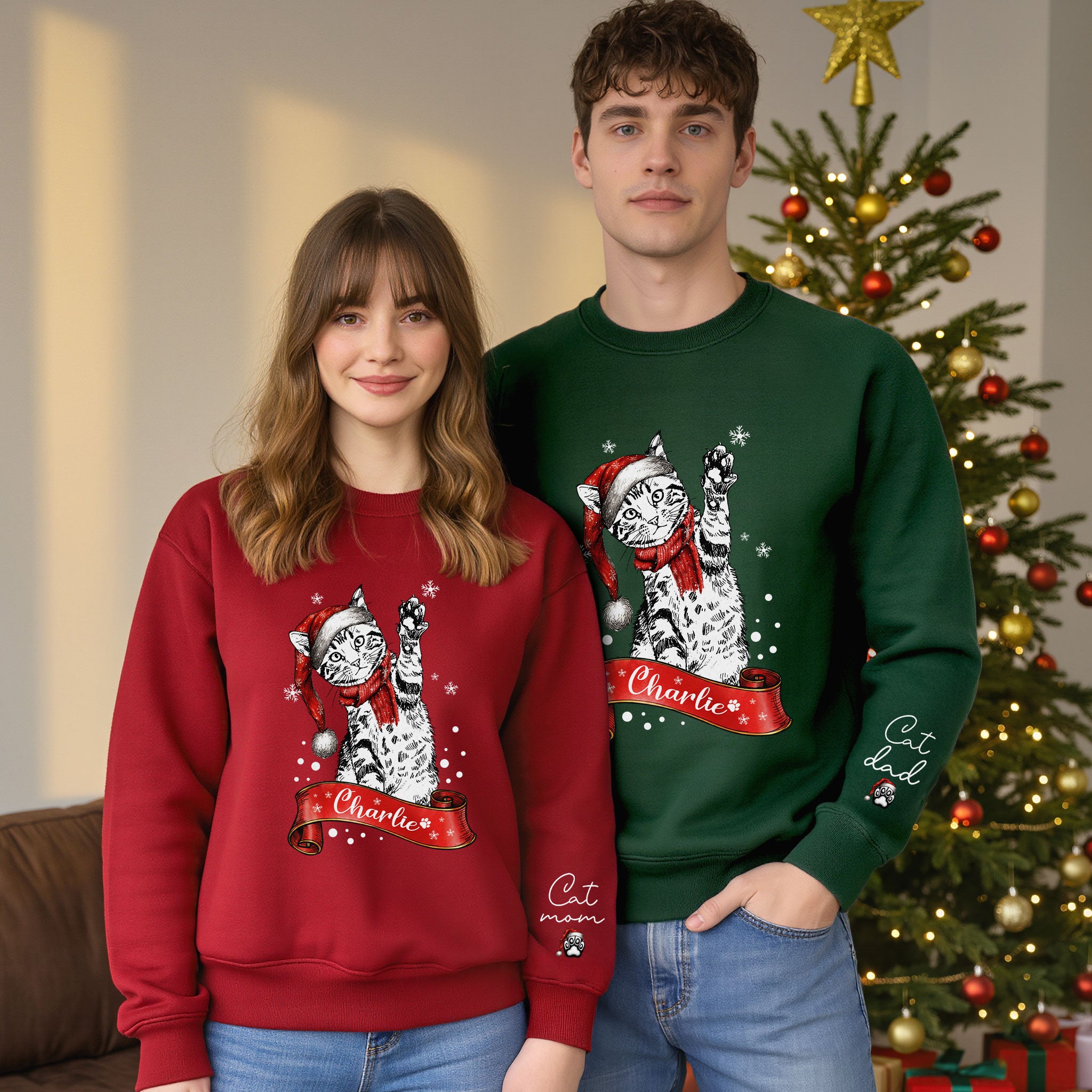 Personalized Cat Photo Sweatshirt – Custom Christmas Gift for Women Cat Moms