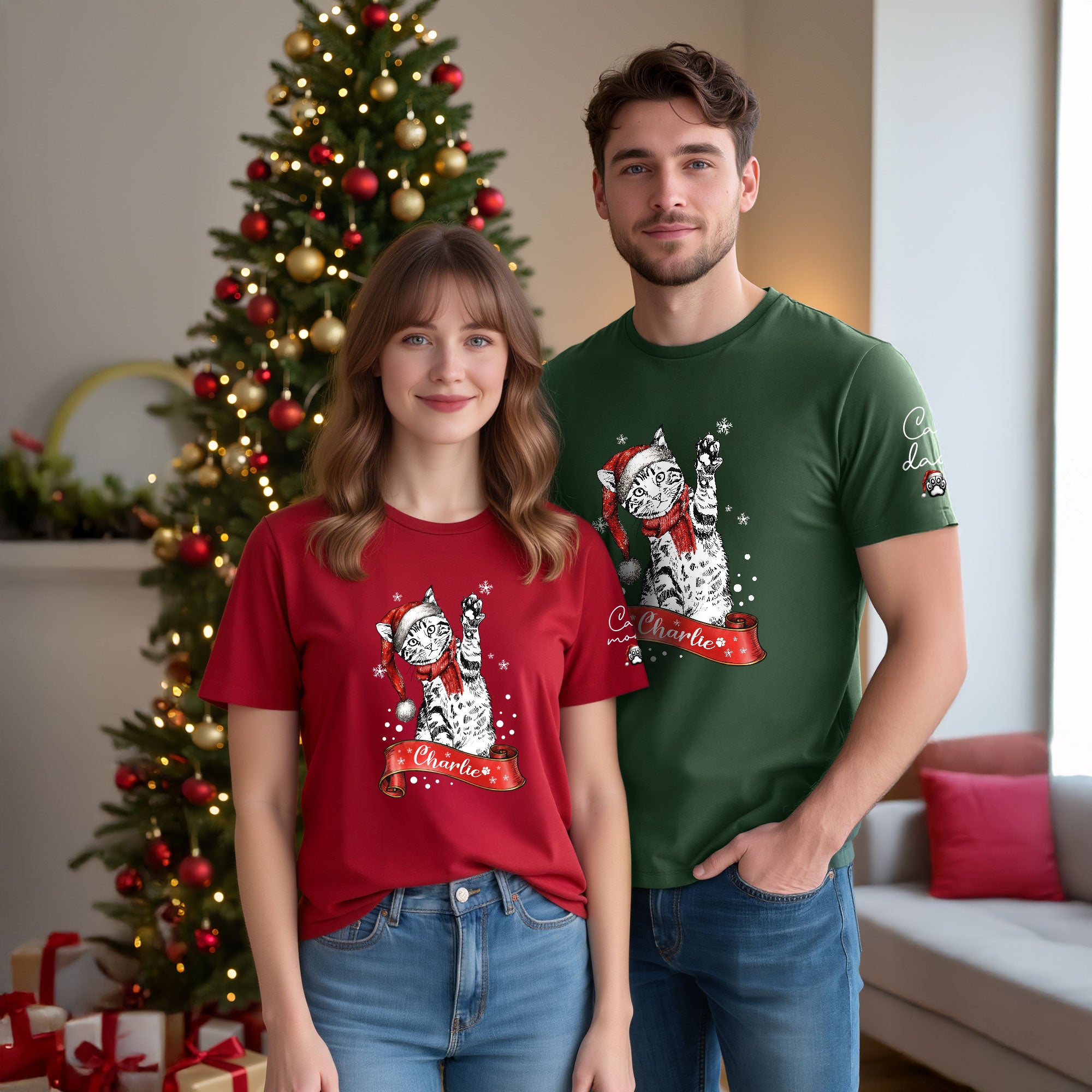 Personalized Cat Lover T-Shirt – Custom Pet Photo Christmas Shirt, Gift for Pet Lovers