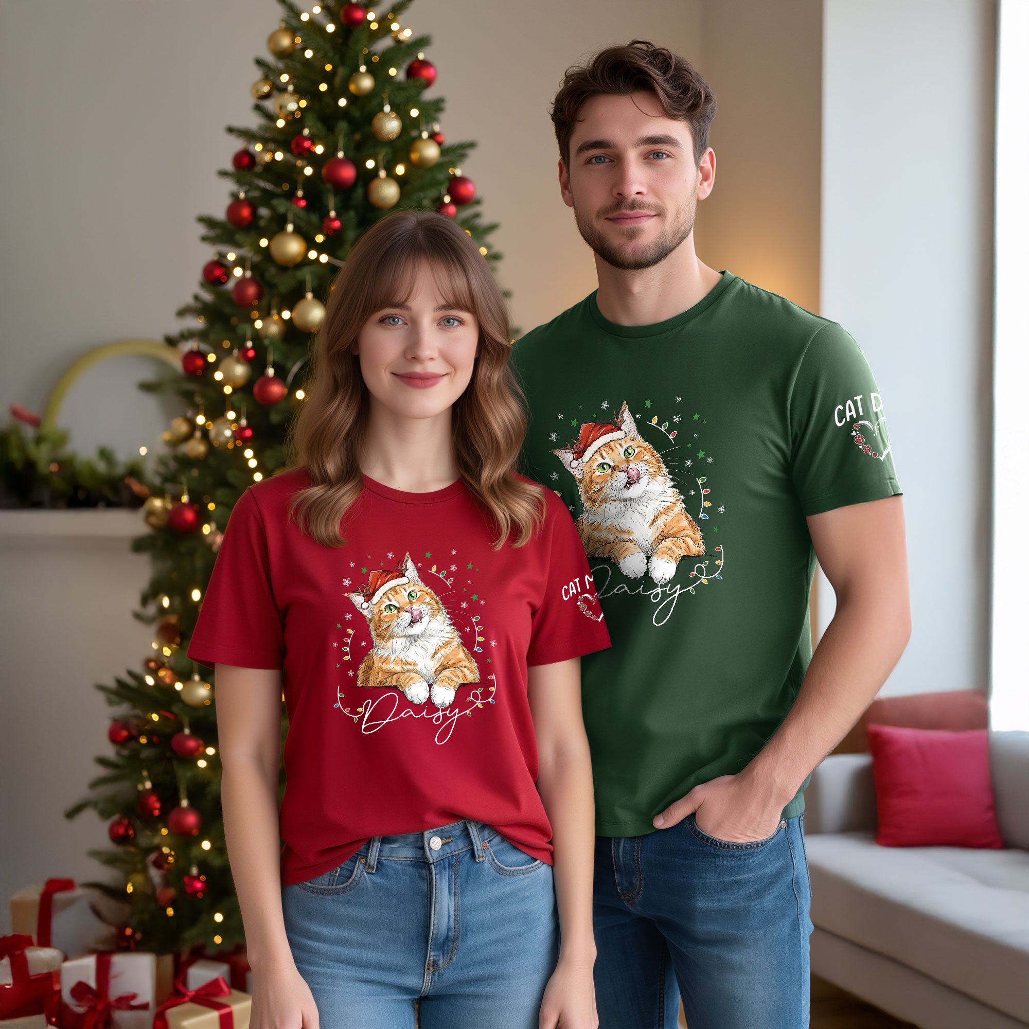 Christmas Cat T-Shirt – Custom Pet Photo Tee, Personalized Holiday Gift for Cat Lovers