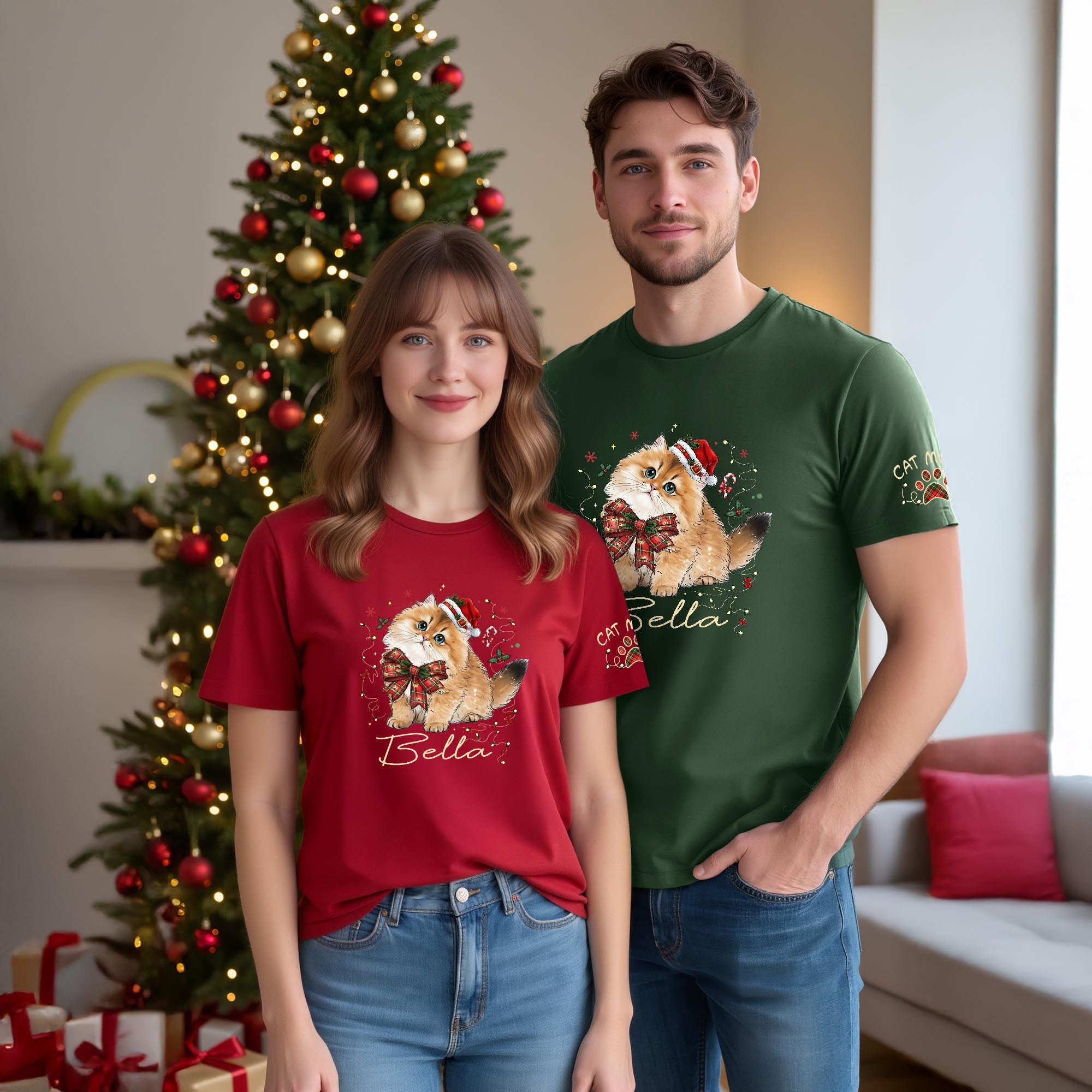 Custom Cat Mom Shirt, Christmas Shirts For Women, Personalized Cat Mom Shirt