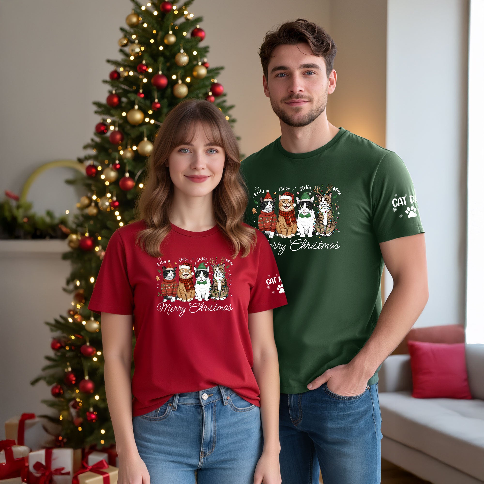 Custom Cat Lover T-Shirt – Personalized Pet Photo Christmas Shirt, Cute Gift for Women