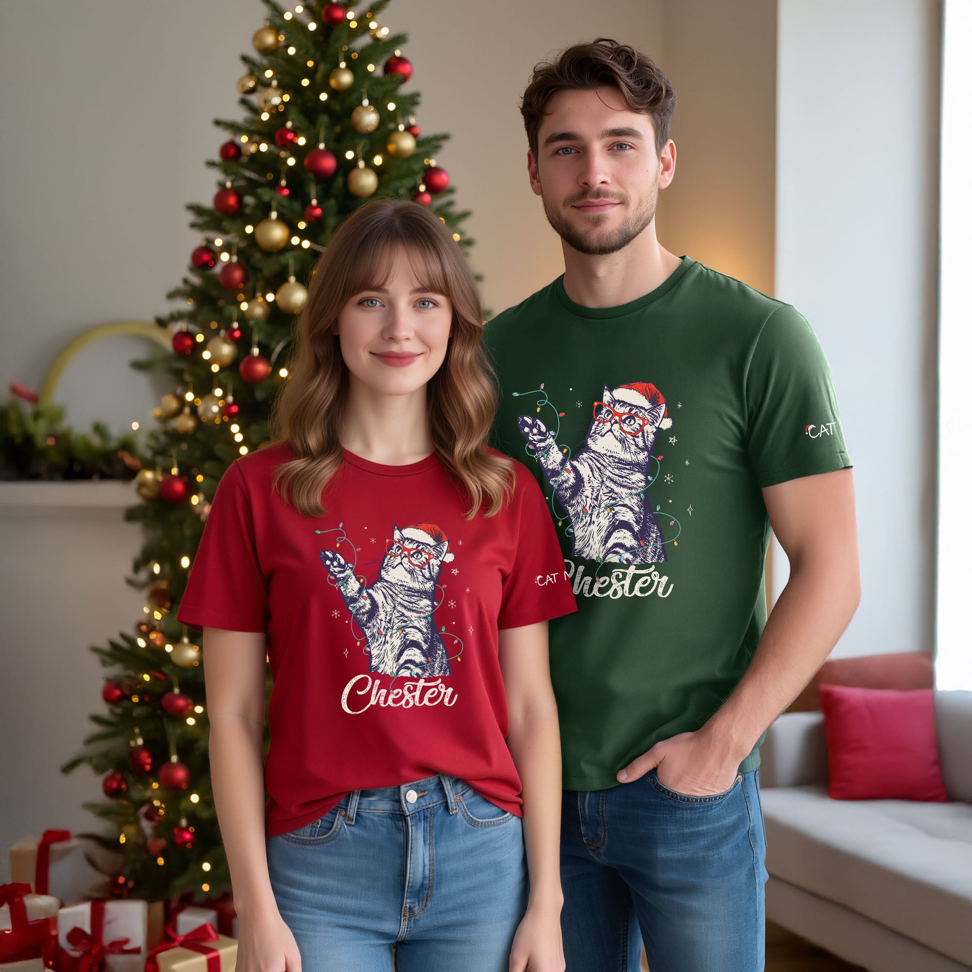 Personalized Cat Christmas Shirt – Custom Pet Photo T-Shirt, Holiday Gift for Cat Mom