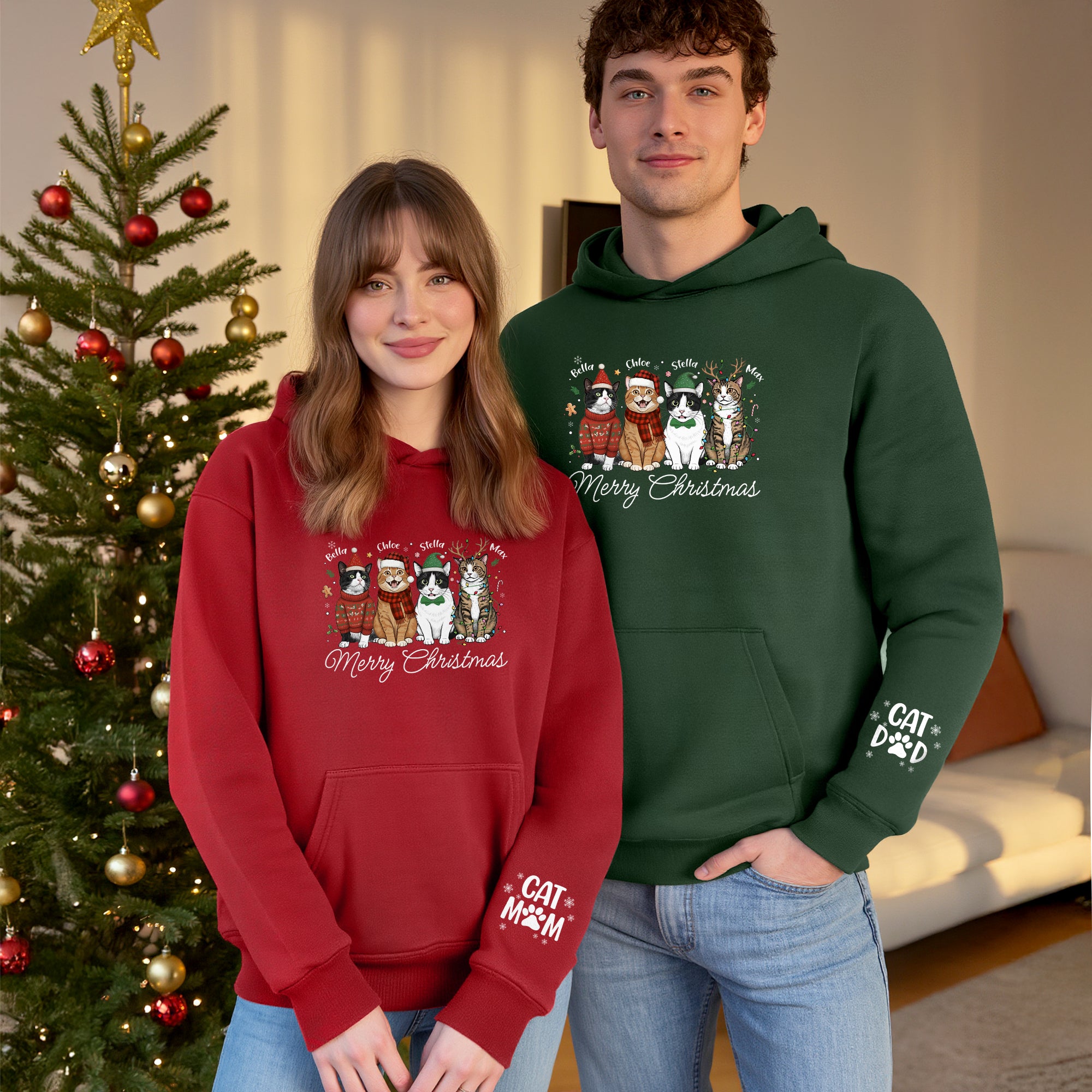 Custom Pet Christmas Hoodie – Personalized Cat Photo Hoodie for Pet Moms