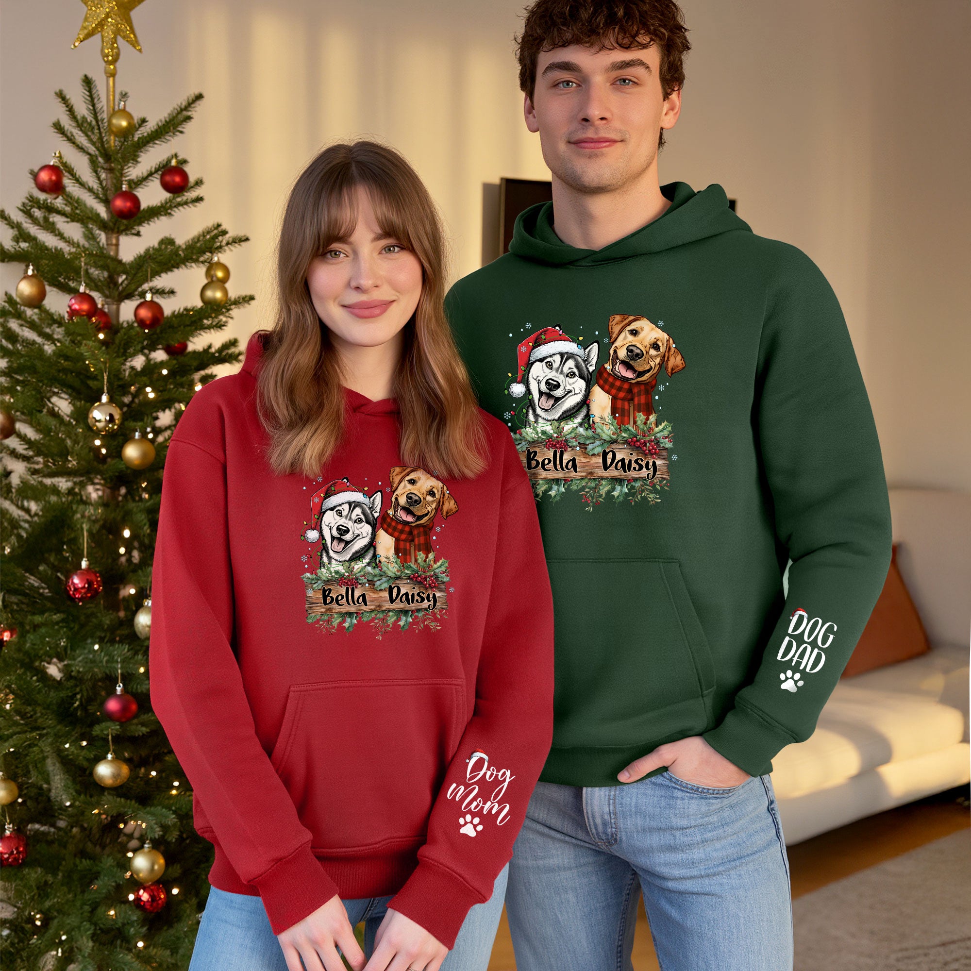 Dog Mom Christmas Hoodie – Custom Pet Photo Hoodie, Personalized Holiday Gift for Dog Mom