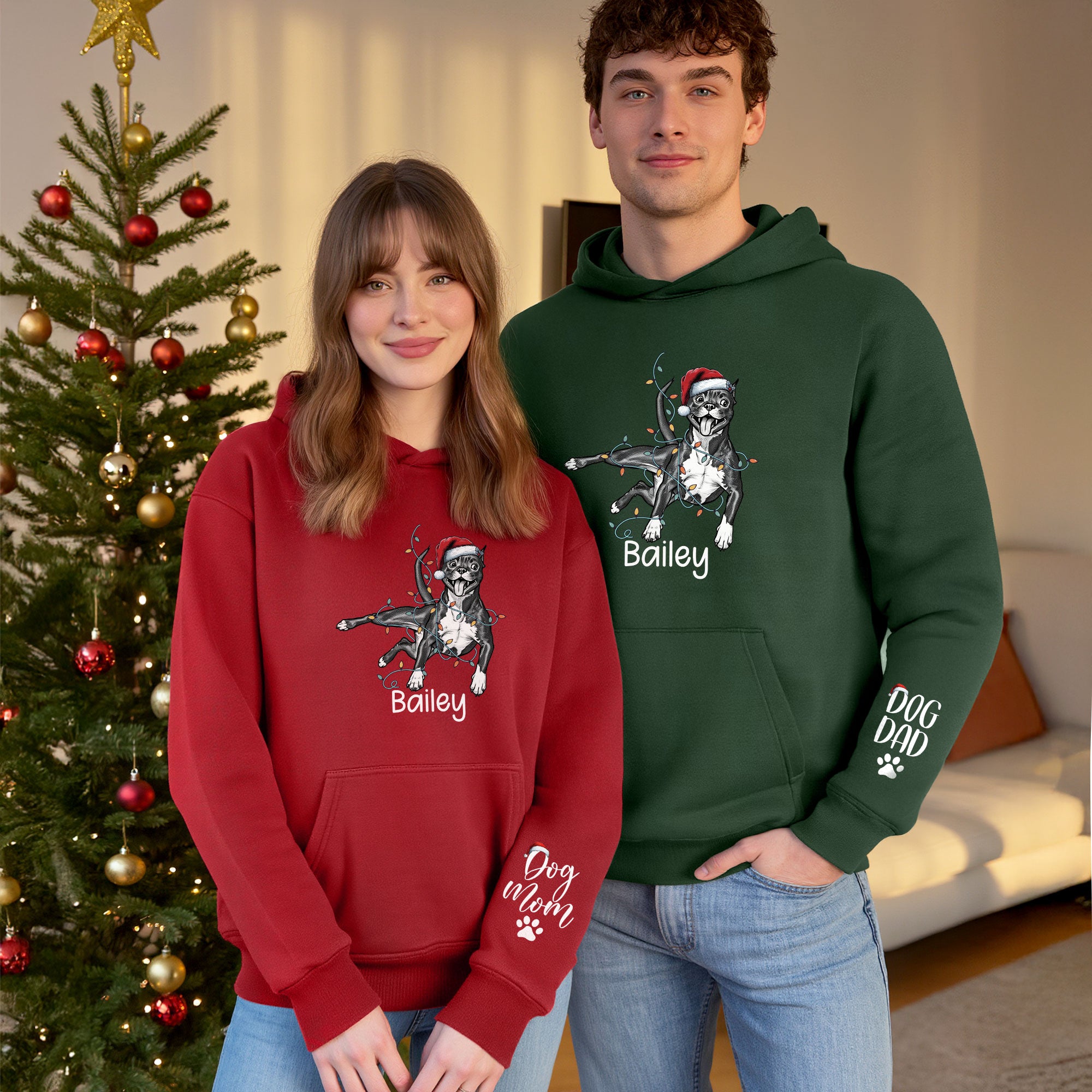 Christmas Dog Mom Hoodie – Personalized Pet Photo Hoodie, Custom Holiday Gift for Women