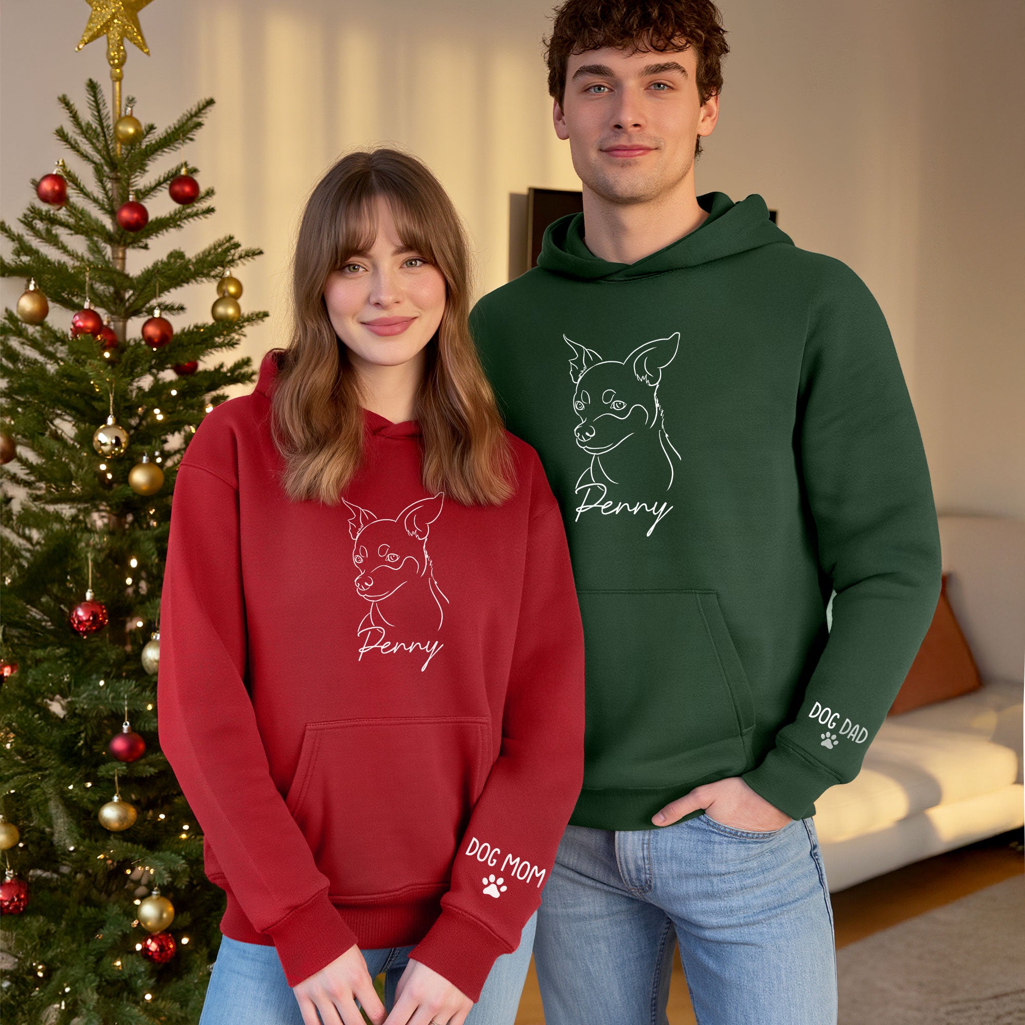 Personalized Dog Mom Hoodie – Custom Dog Line Art Hoodie with Pet Name, Unique Gift for Dog Lovers