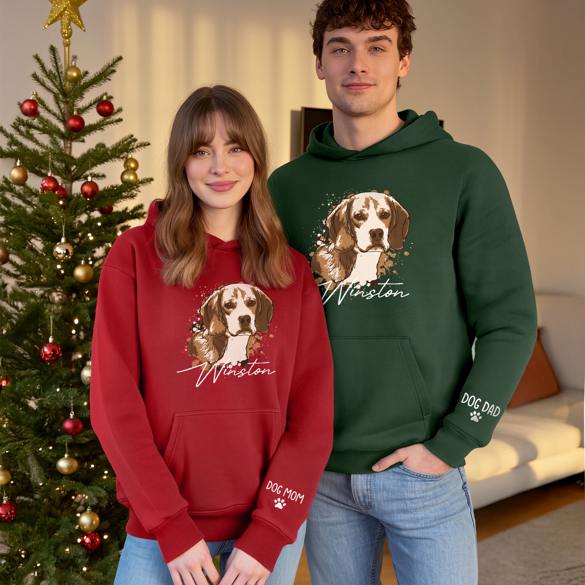 Personalized Dog Mom Hoodie – Custom Dog Portrait Hoodie with Pet Photo & Name, Unique Gift for Pet Lovers