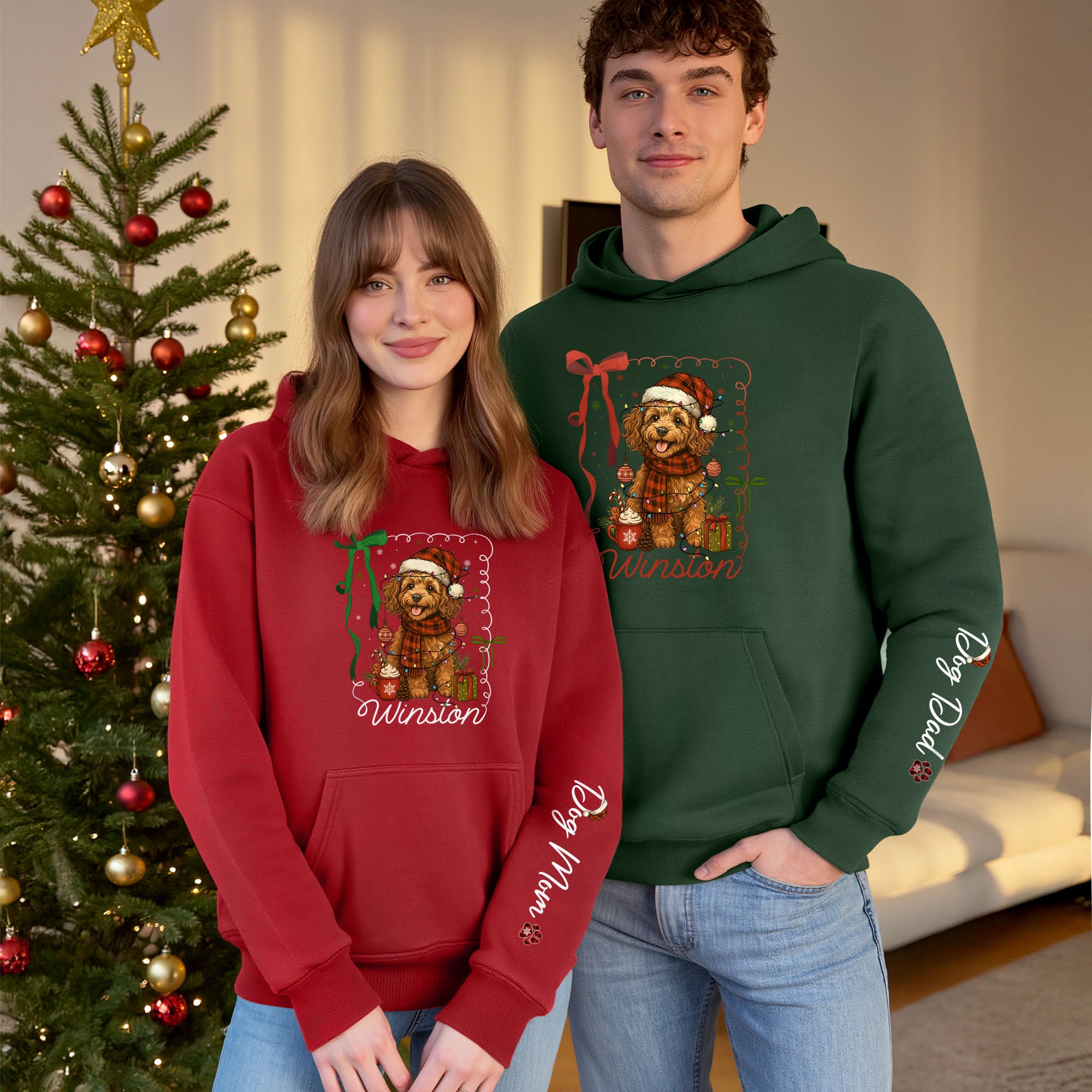 Custom Holiday Dog Mom Hoodie – Personalized Christmas Hoodie with Your Dog’s Photo