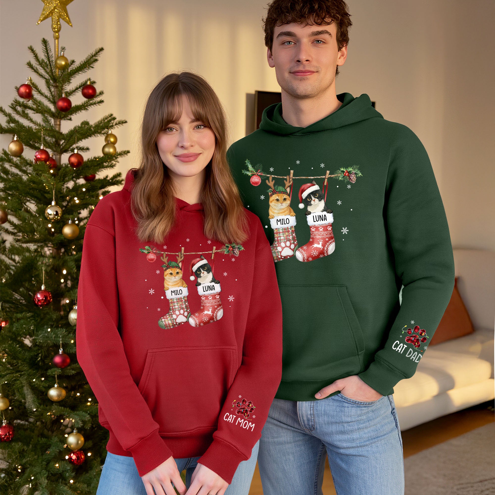 Christmas Cat Lover Hoodie – Custom Pet Photo Hoodie, Personalized Gift for Women