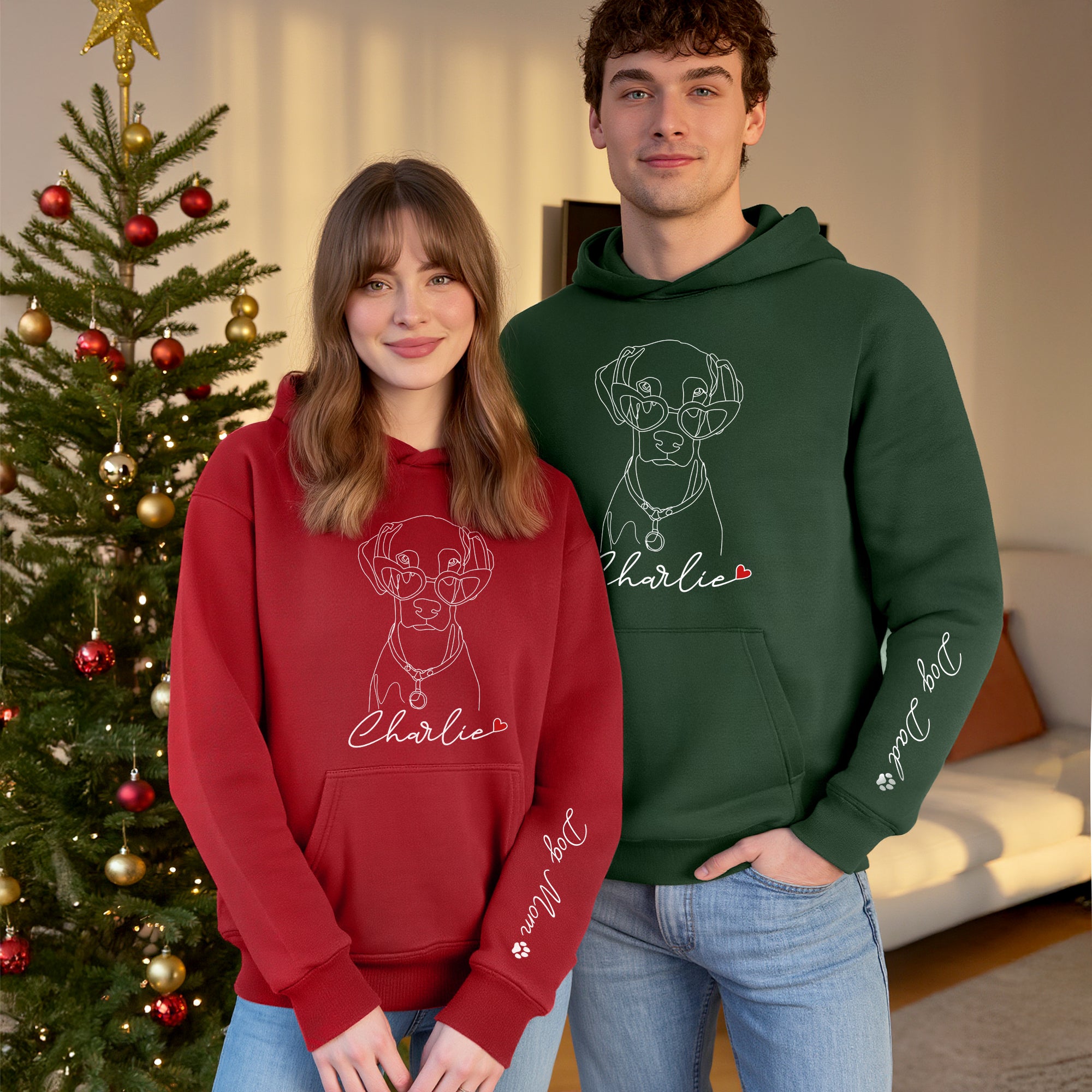 Custom Line Art Dog Hoodie – Personalized Pet Drawing & Name Gift for Pet Owners