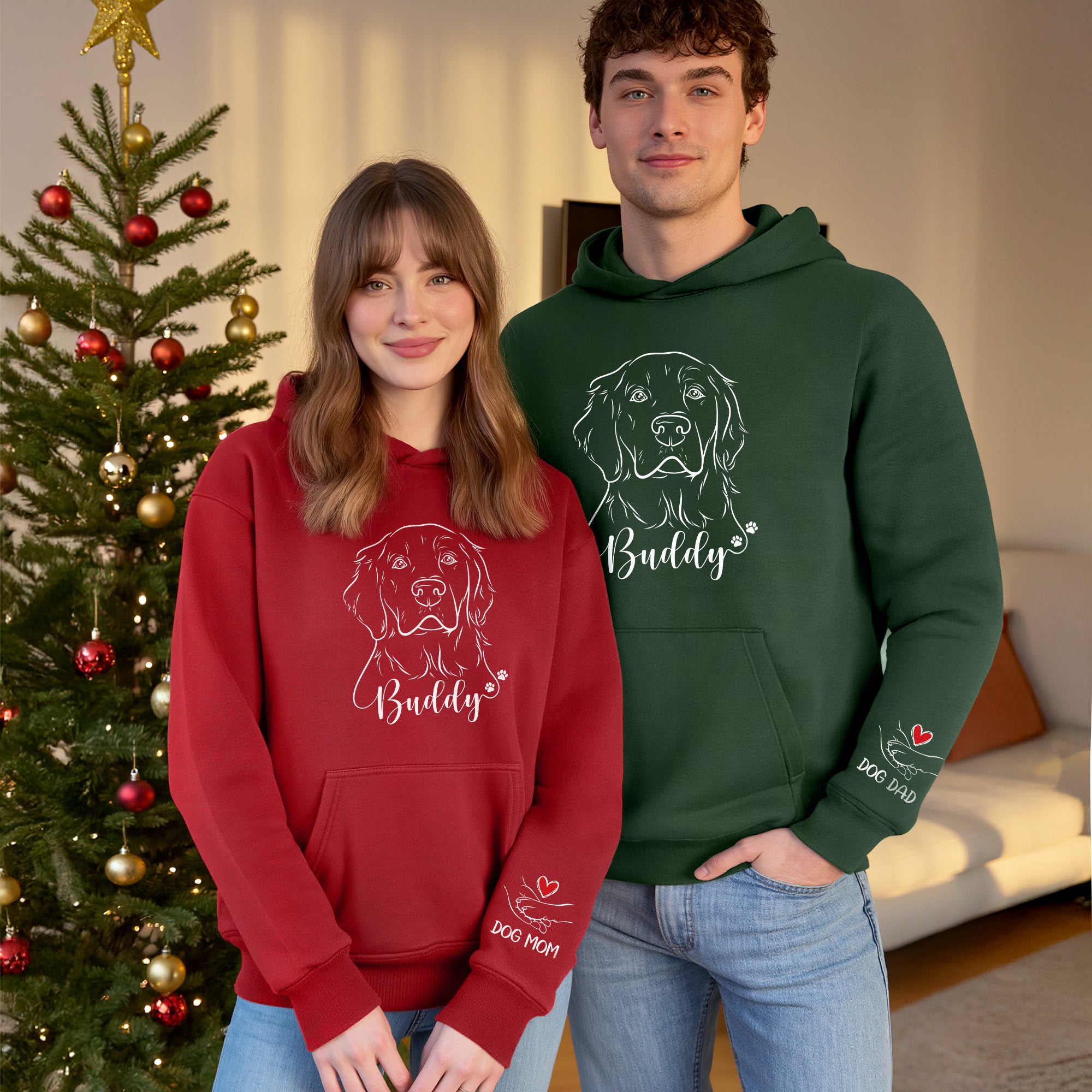 Custom Pet Portrait Hoodie – Personalized Dog Line Art with Name, Dog Mom Gift