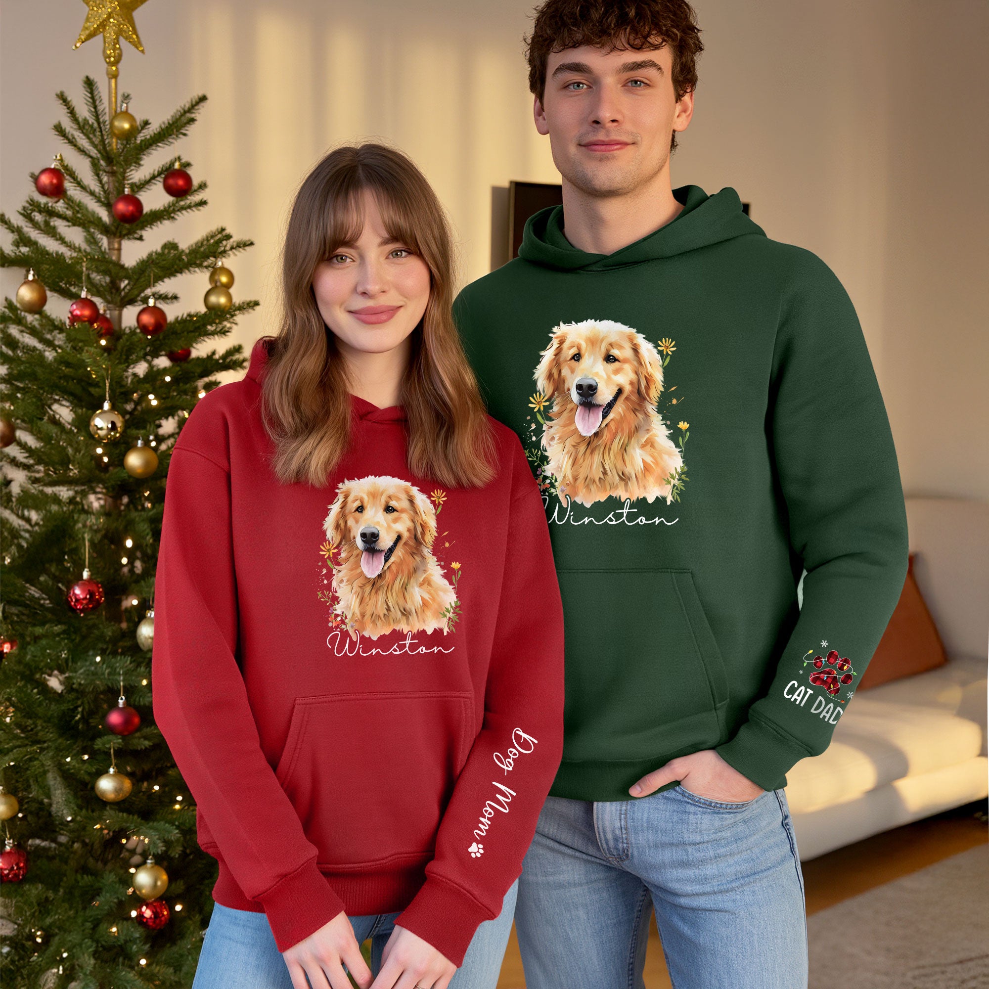 Custom Pet Photo Hoodie – Personalized Dog Portrait with Floral Design, Dog Mom Gift