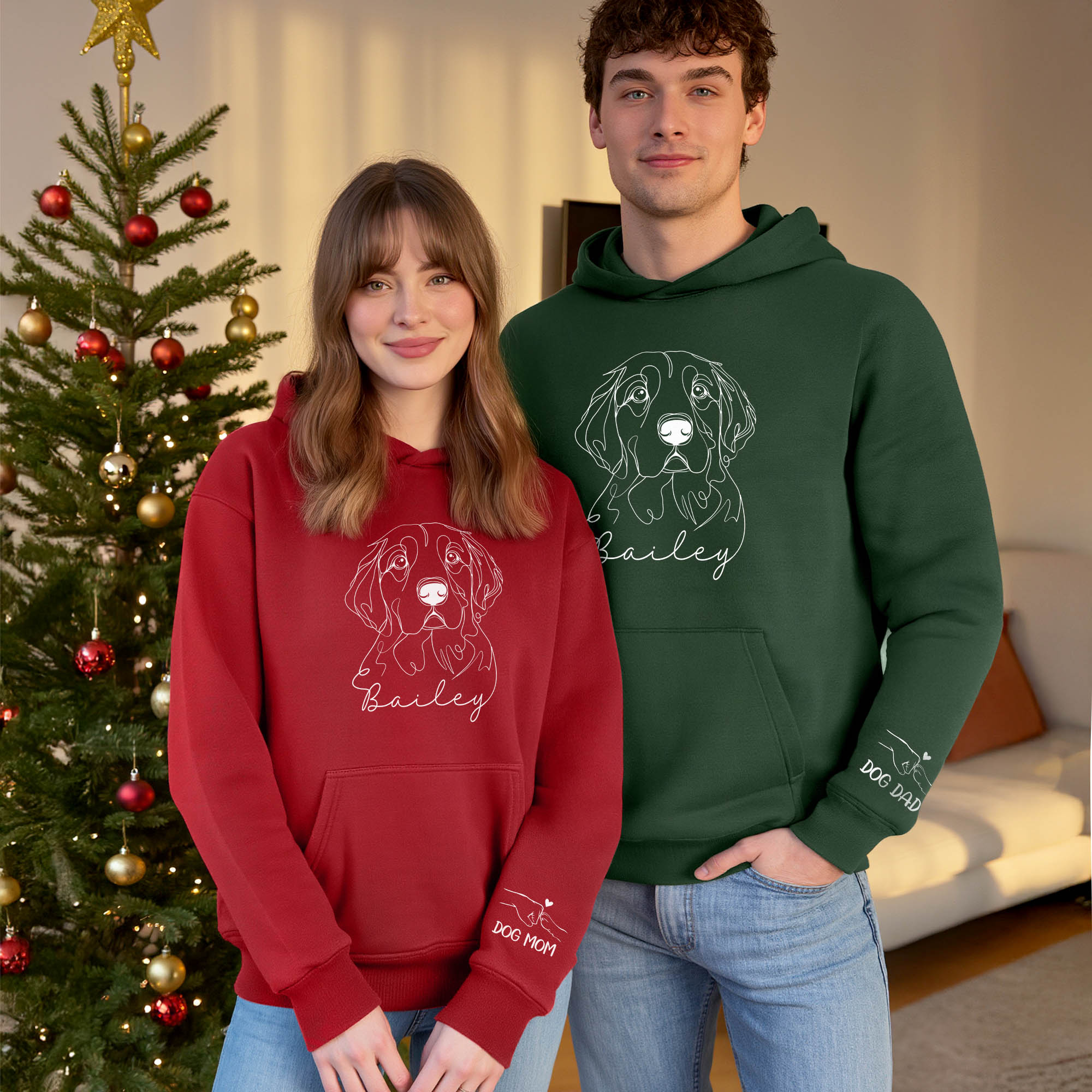 Personalized Pet Line Art Hoodie – Custom Dog or Cat Drawing with Name | Dog Mom Gift