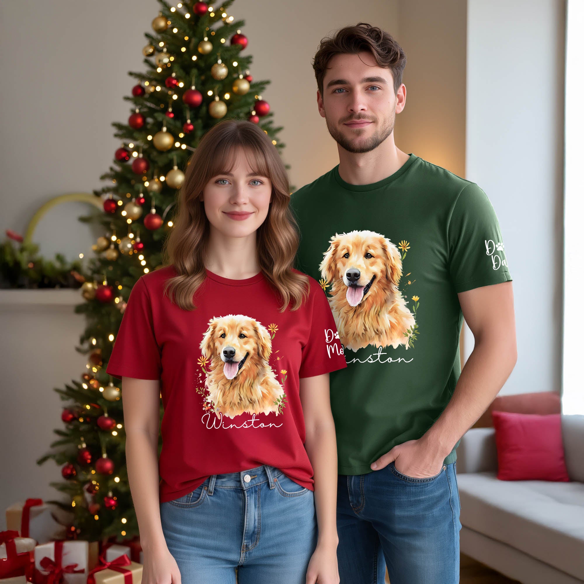 Custom Pet Portrait T-Shirt – Personalized Dog Lover Tee, Unique Gift for Dog Mom & Dog Dad