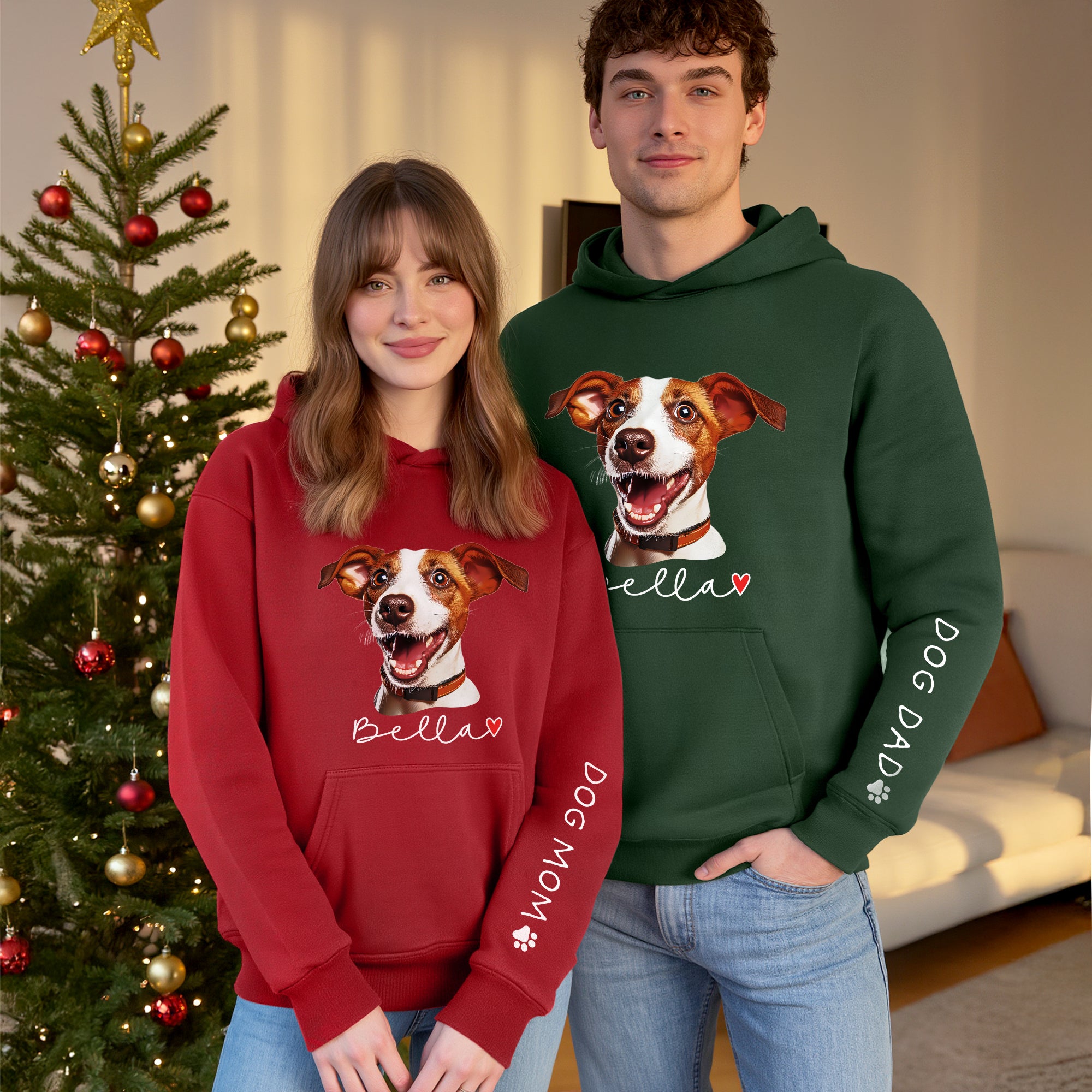 Custom Pet Photo Hoodie – Personalized Dog Photo Hoodie with Name, Dog Mom Gift