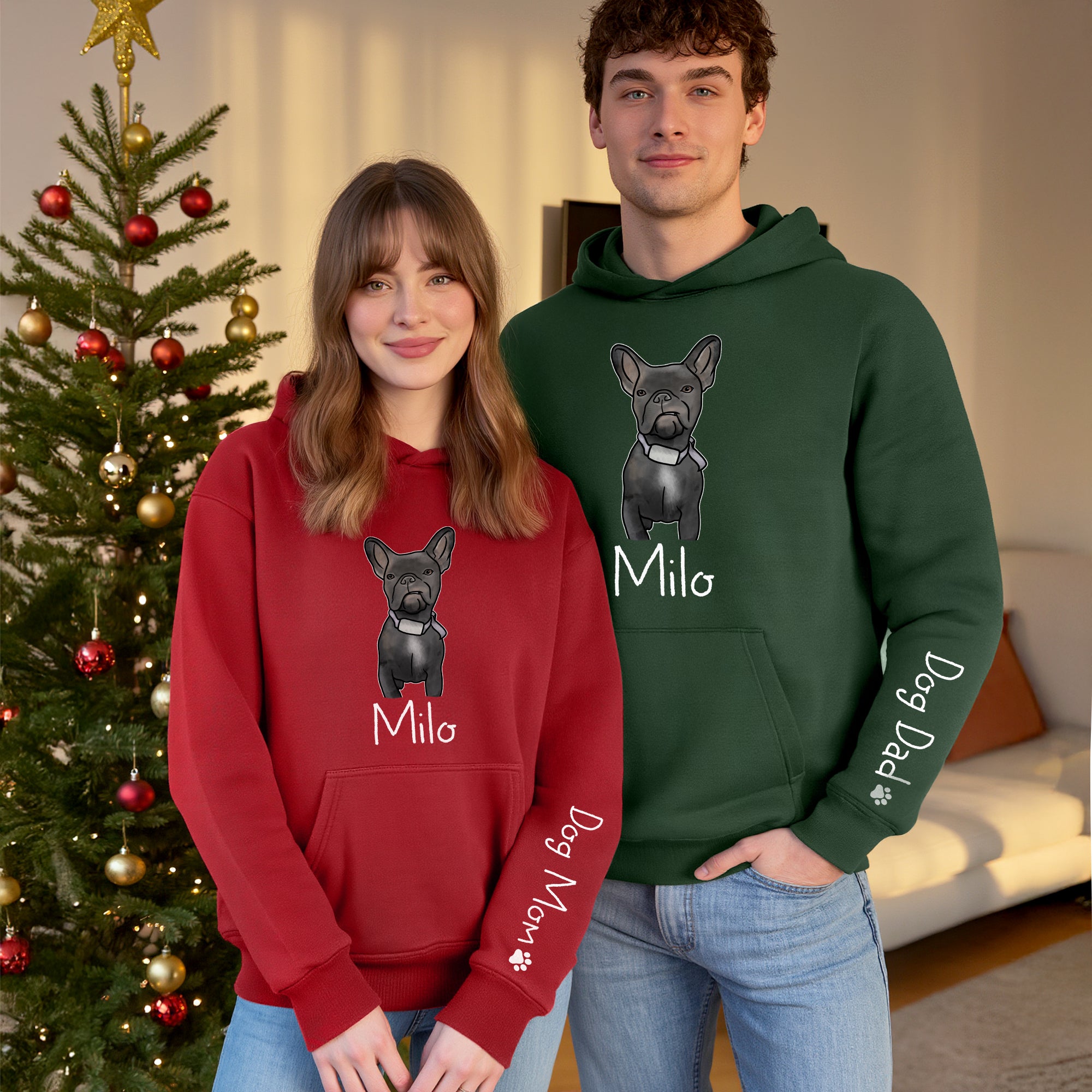 Custom Pet Cartoon Hoodie – Personalized Dog Illustration with Name, Dog Mom Gift