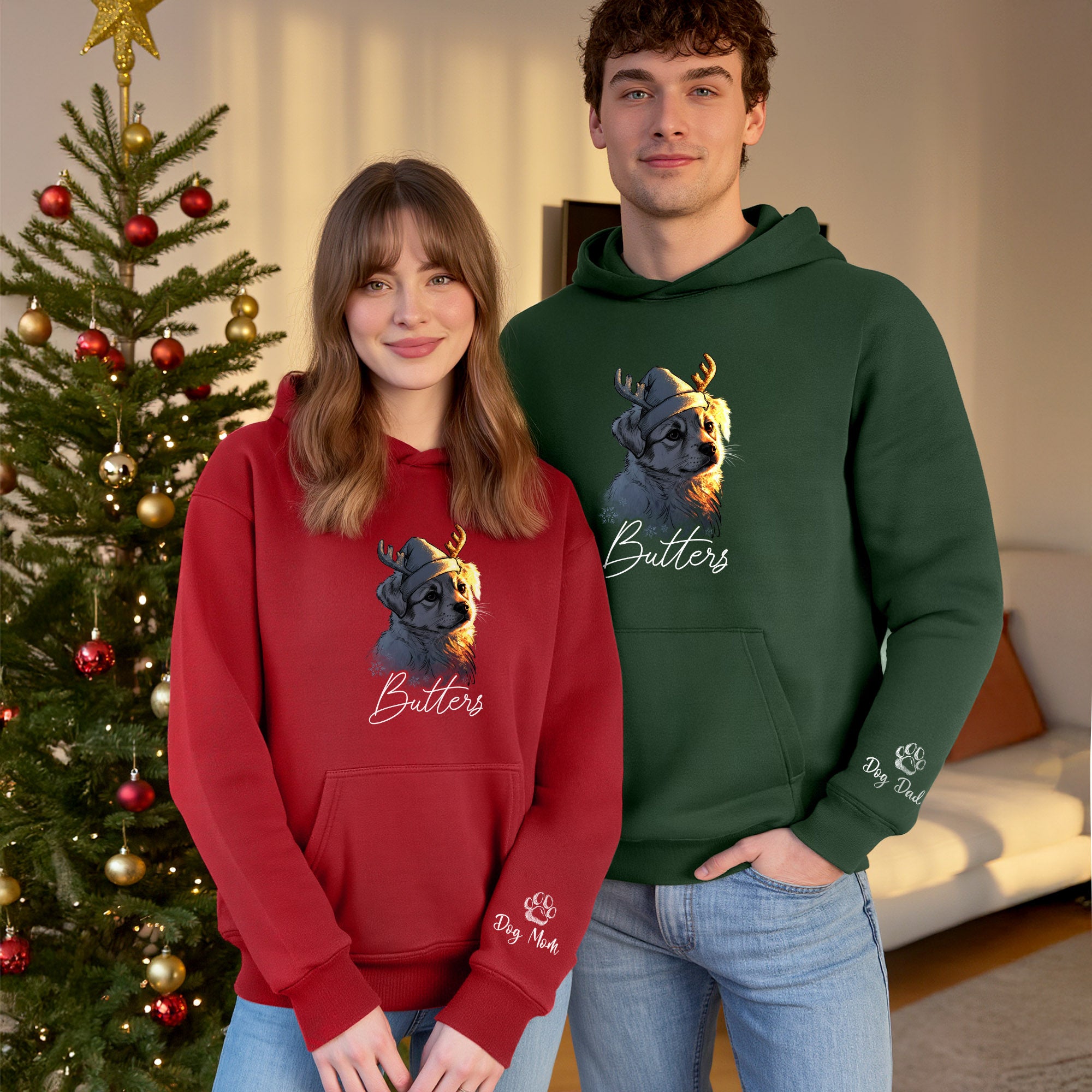 Festive Dog Mom Hoodie – Cute Christmas Pullover for Women