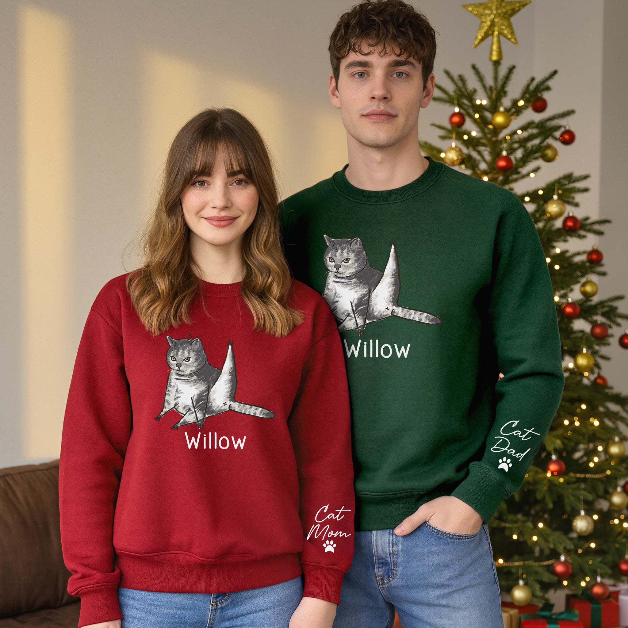 Custom Cat Lover Sweatshirt - Personalized Cute Christmas Gift for Cat Mom