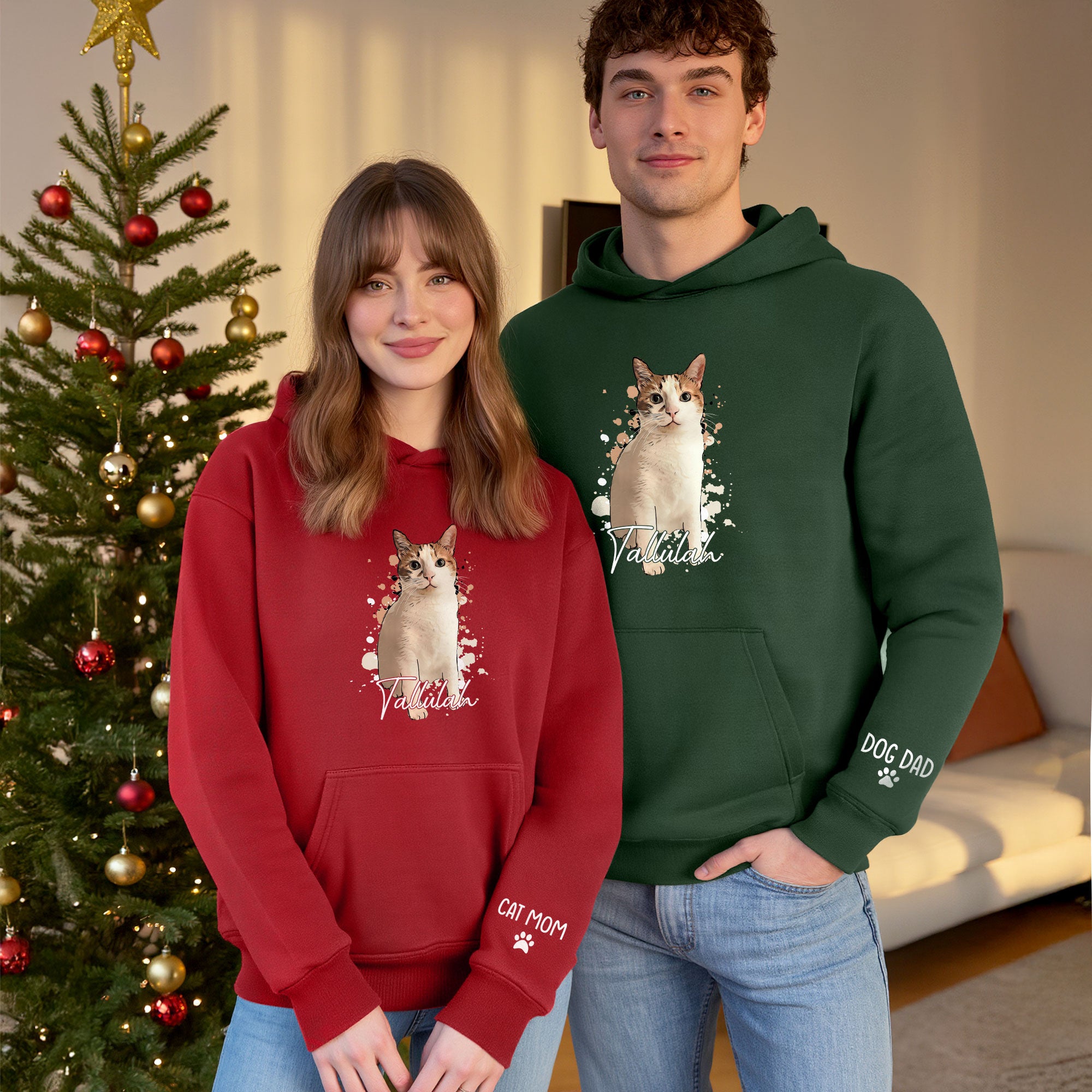 Personalized Cat Mom Hoodie – Custom Cat Photo Hoodie with Pet Name, Unique Holiday Gift for Cat Lovers