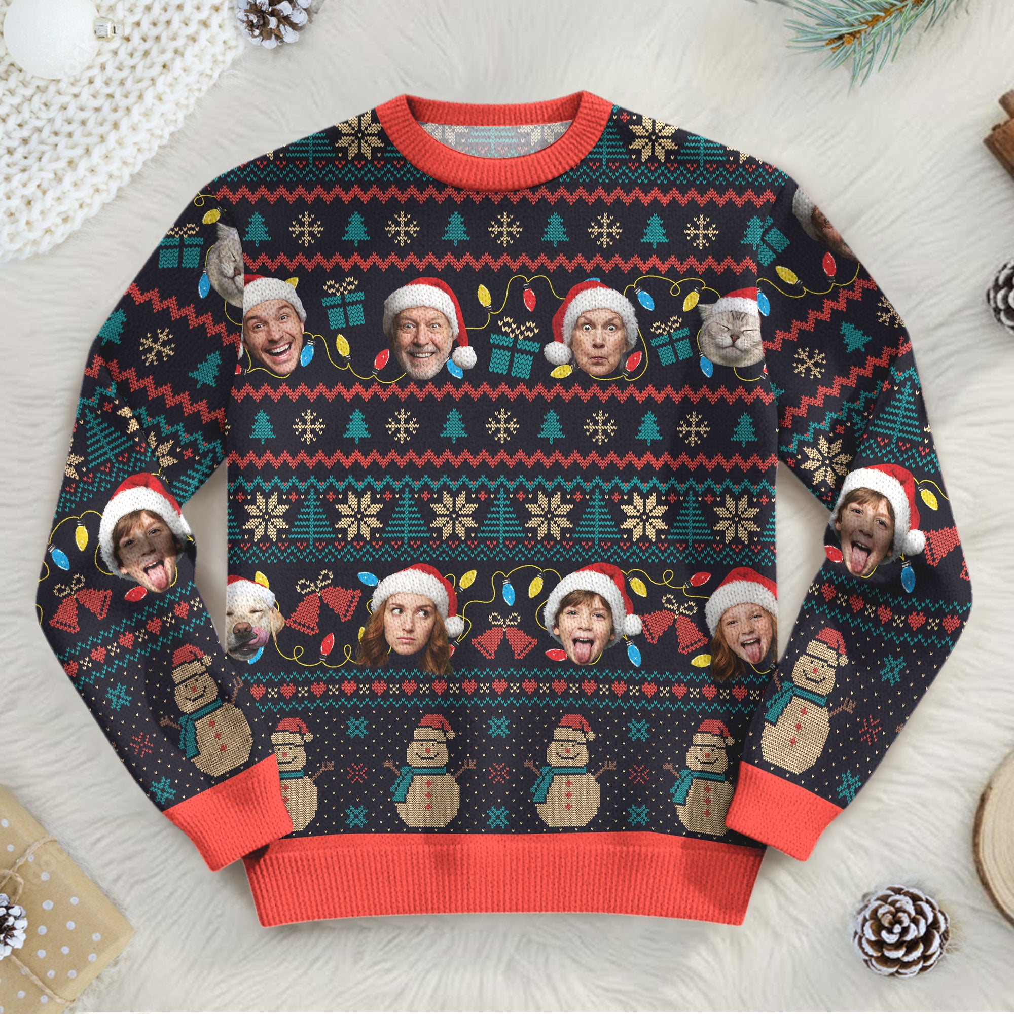 Custom Ugly Christmas Sweater – Personalized Photo Holiday Knit for Family, Pets & Festive Gifts