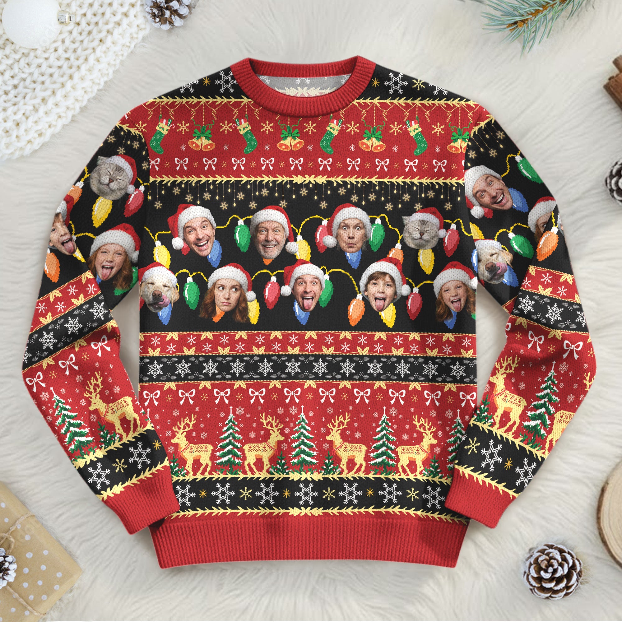 Custom Ugly Christmas Sweater – Personalized Photo Festive Knit for Family, Pets & Holiday Laughs