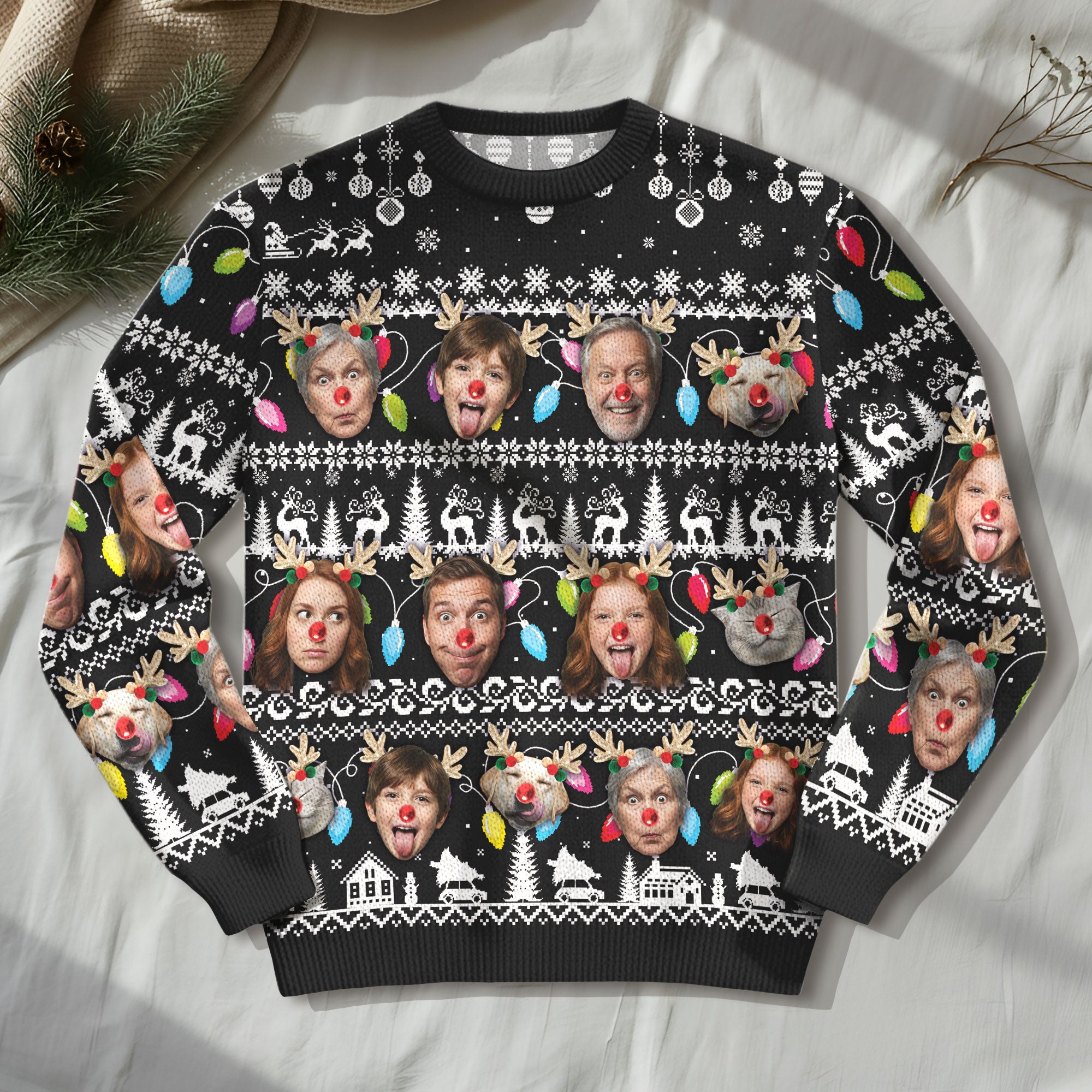 Personalized Christmas Photo Ugly Sweater – Add Your Family Faces