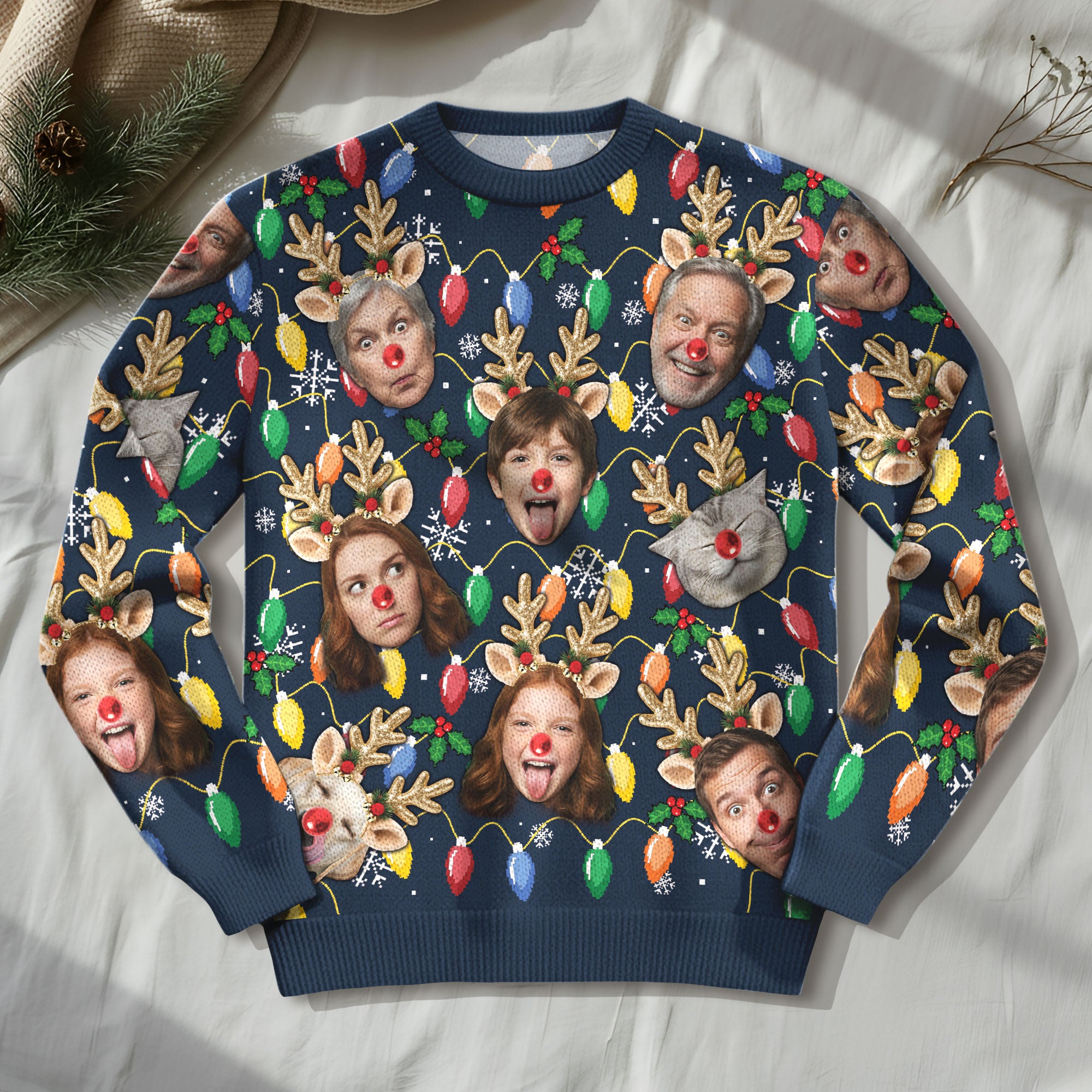Funny Custom Face Christmas Lights Sweatshirt – Holiday Party Gift