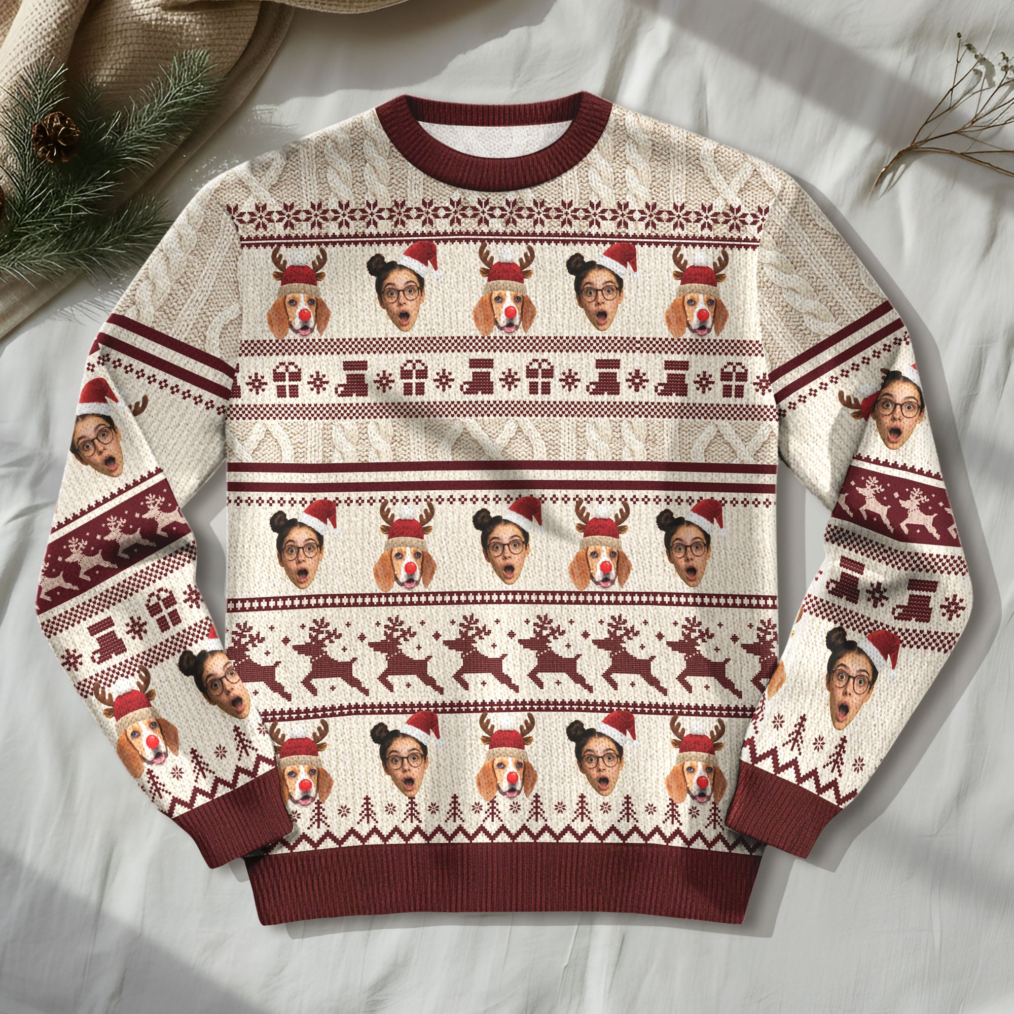 Custom Pet & Face Christmas Sweater – Personalized Ugly Xmas Sweatshirt Gift for Dog Mom