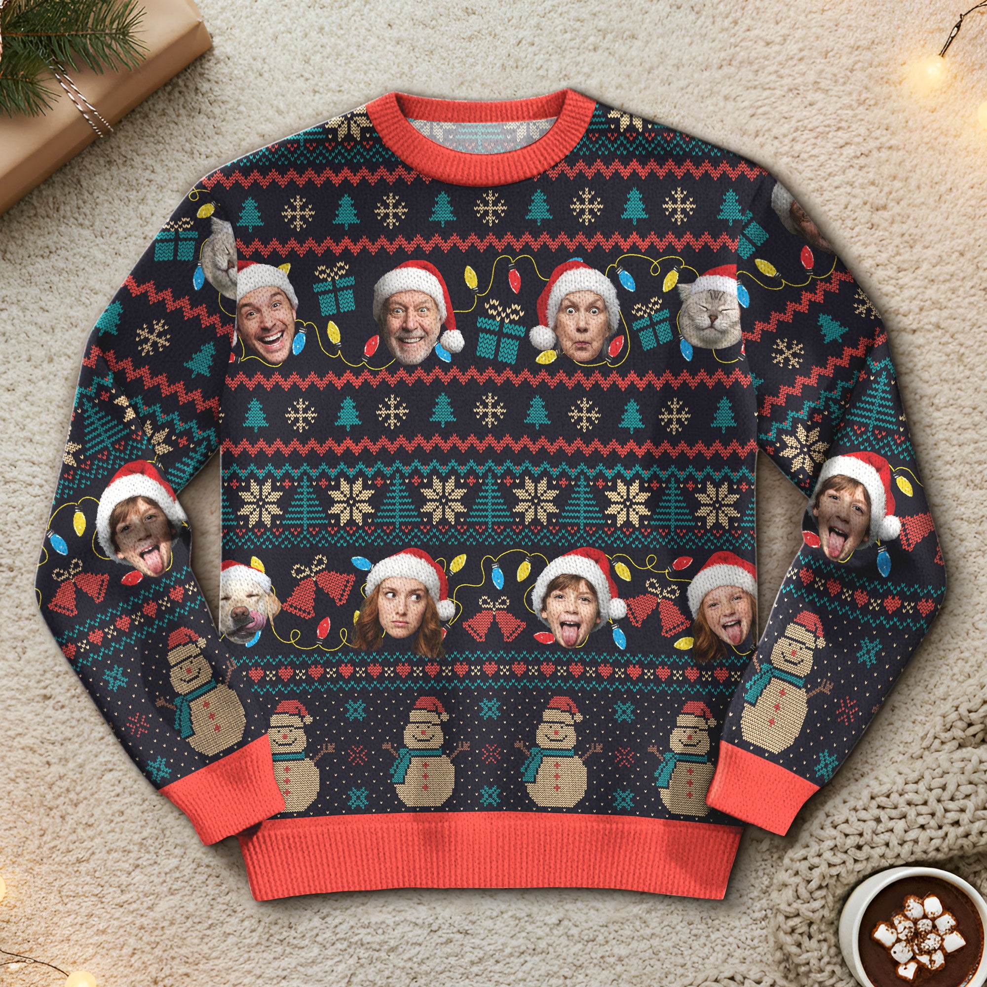 Custom Ugly Christmas Sweater – Personalized Photo Holiday Knit for Family, Pets & Festive Gifts