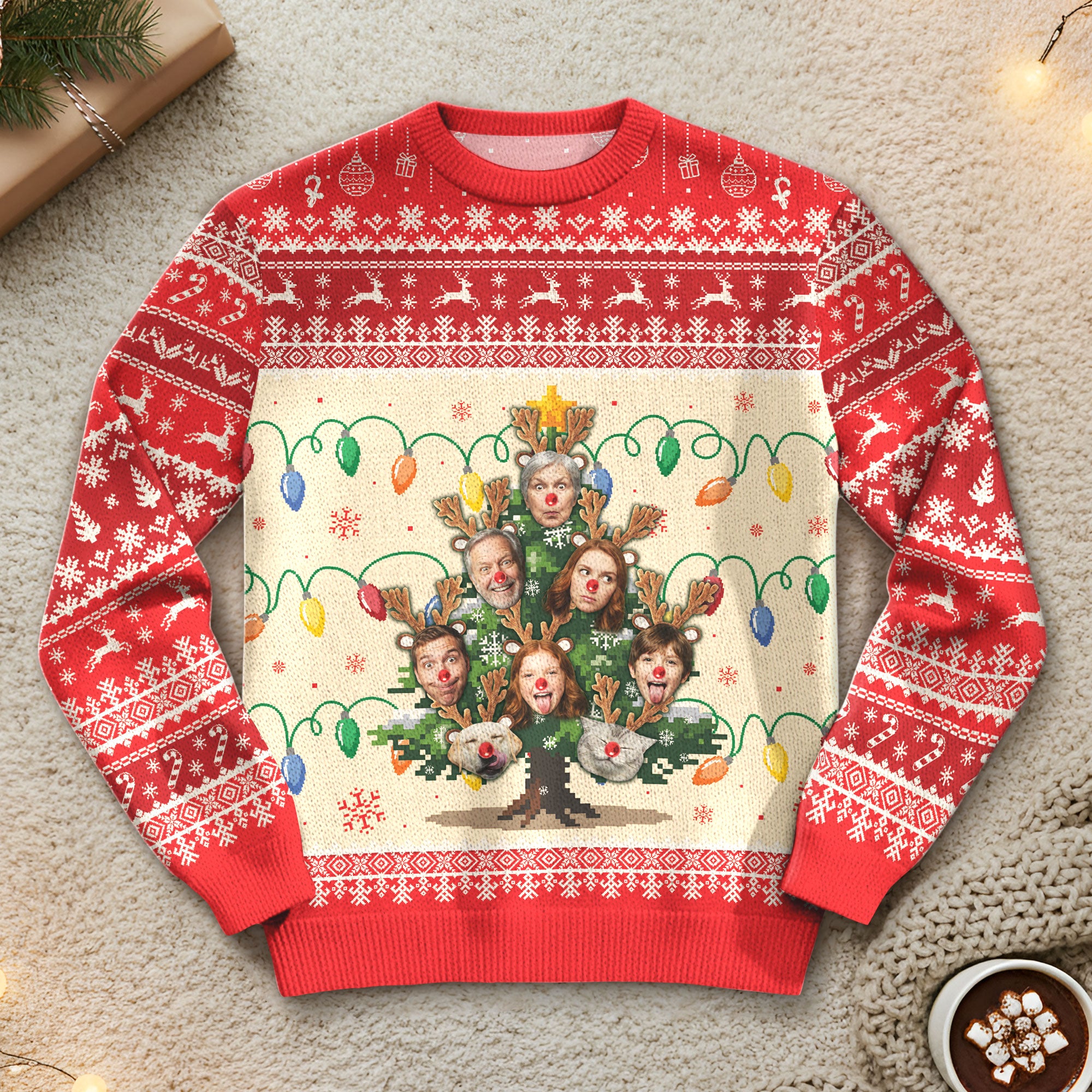Custom Ugly Christmas Sweater – Personalized Photo Christmas Tree Design for Family, Pets & Holiday Fun