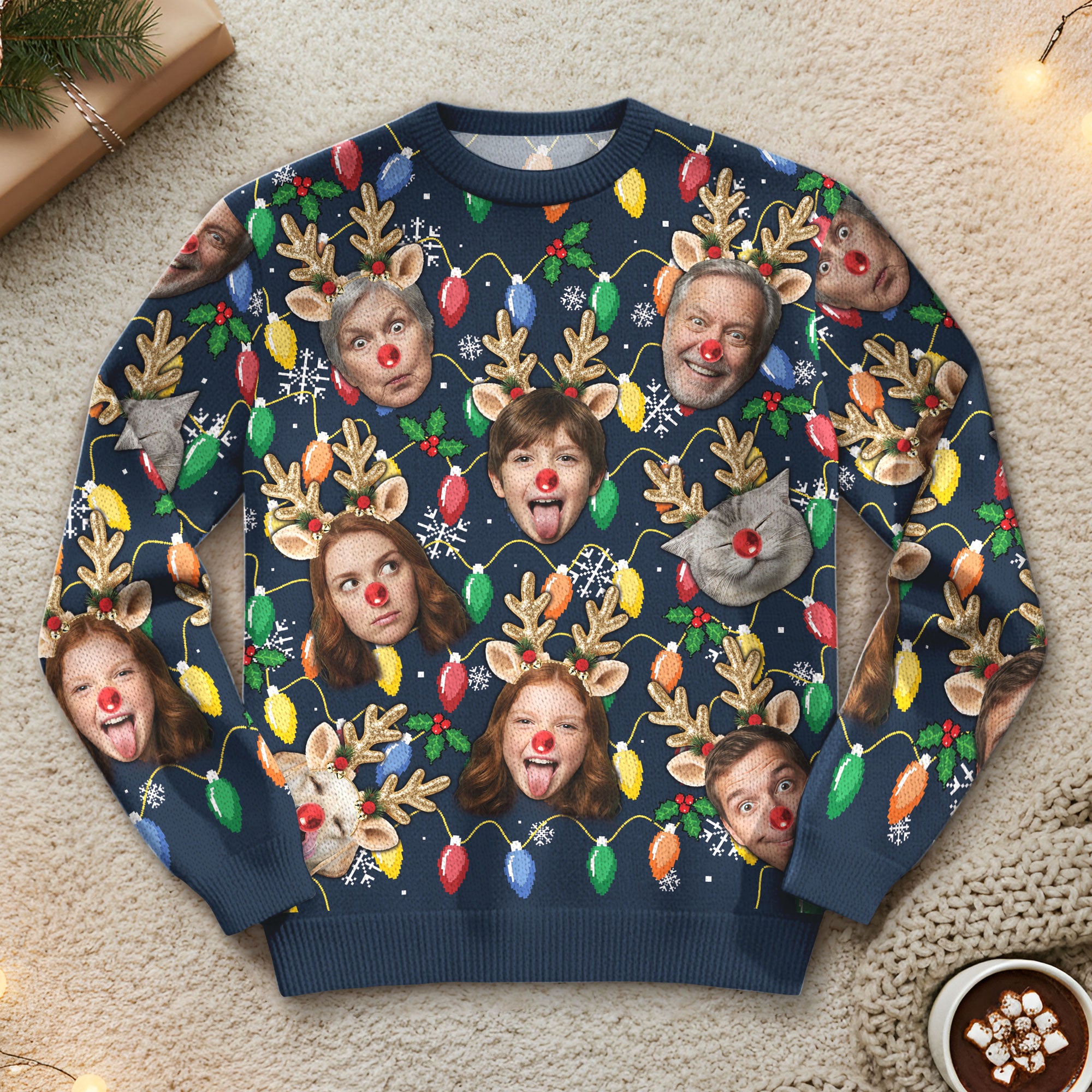 Funny Custom Face Christmas Lights Sweatshirt – Holiday Party Gift