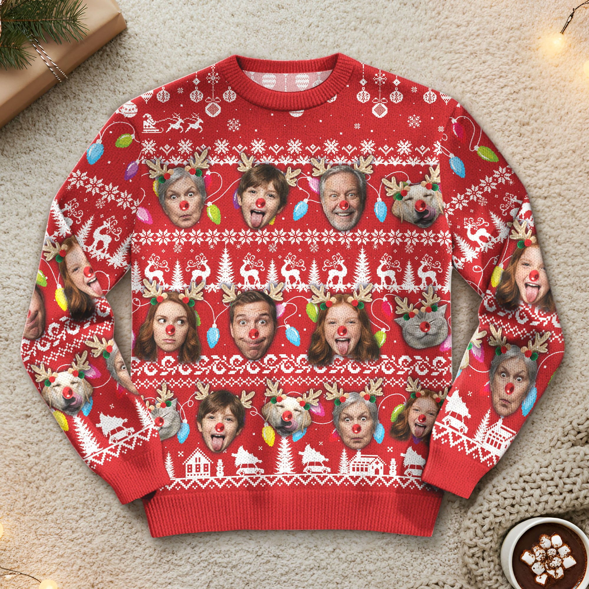 Funny Holiday Face Sweatshirt – Customized Family Christmas Sweater