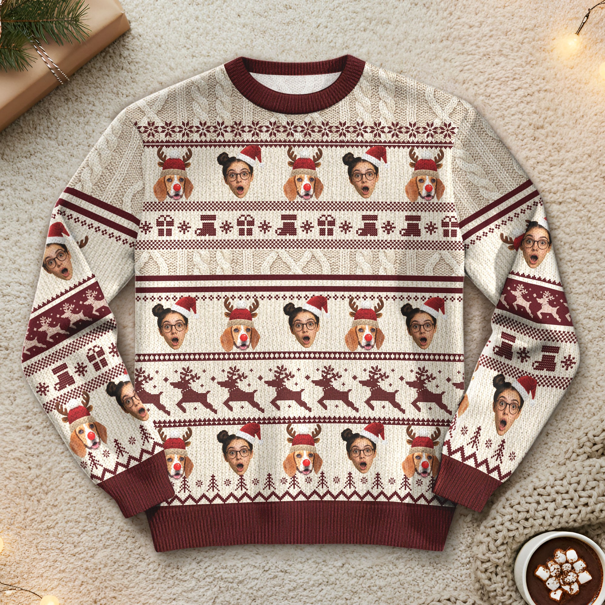 Custom Pet & Face Christmas Sweater – Personalized Ugly Xmas Sweatshirt Gift for Dog Mom