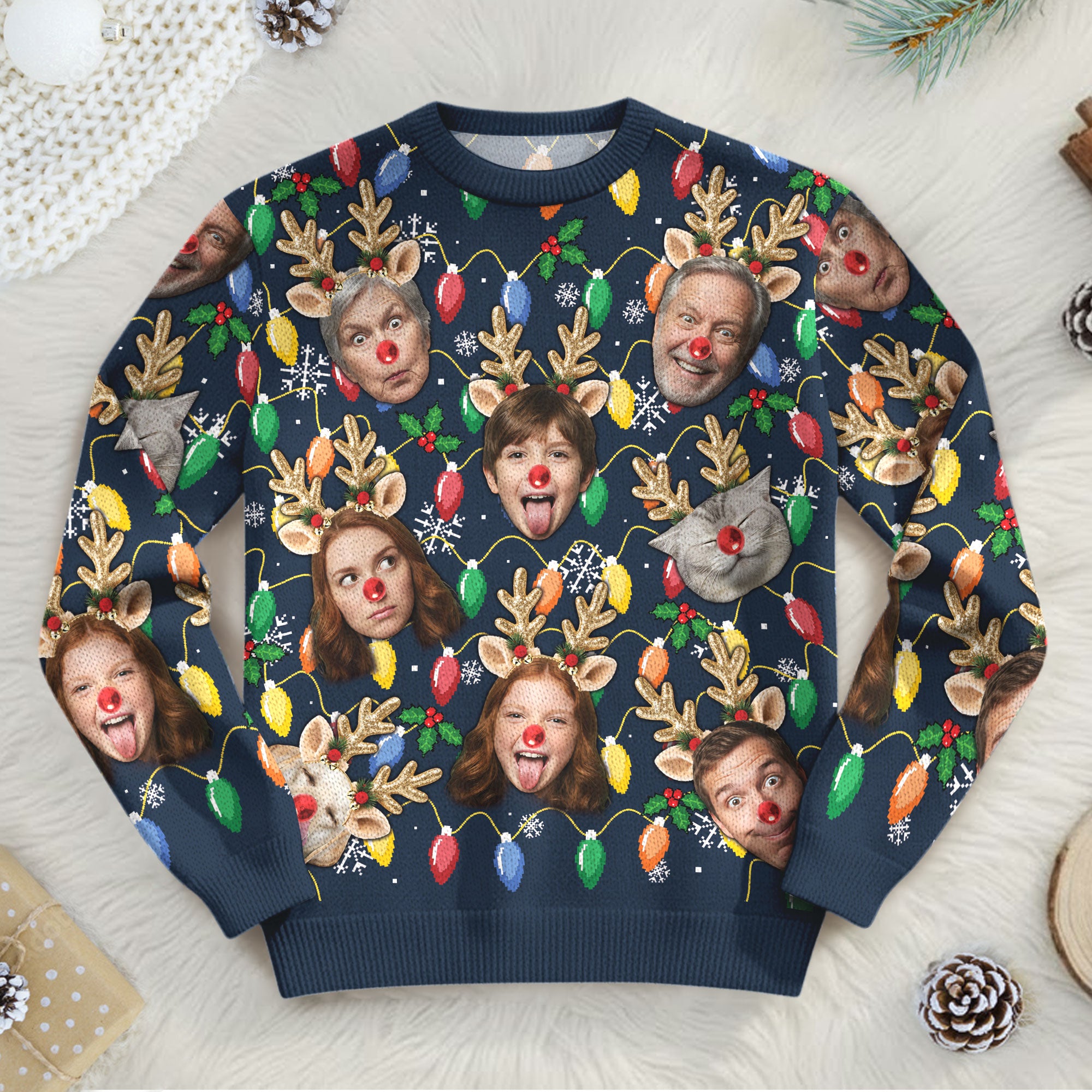 Funny Custom Face Christmas Lights Sweatshirt – Holiday Party Gift