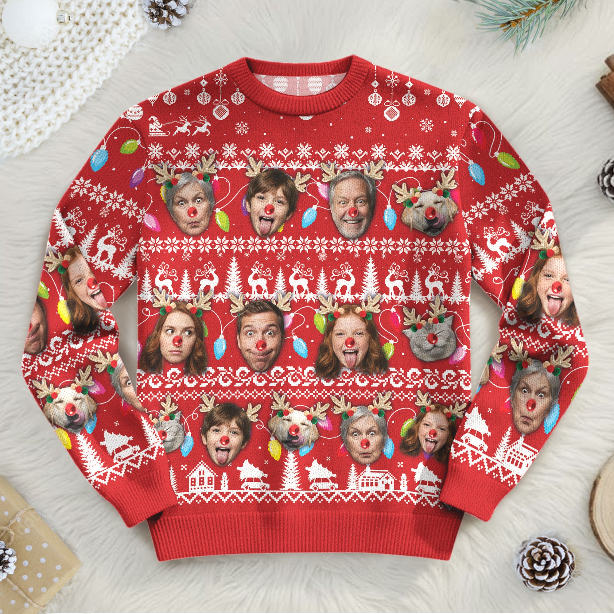 Funny Holiday Face Sweatshirt – Customized Family Christmas Sweater