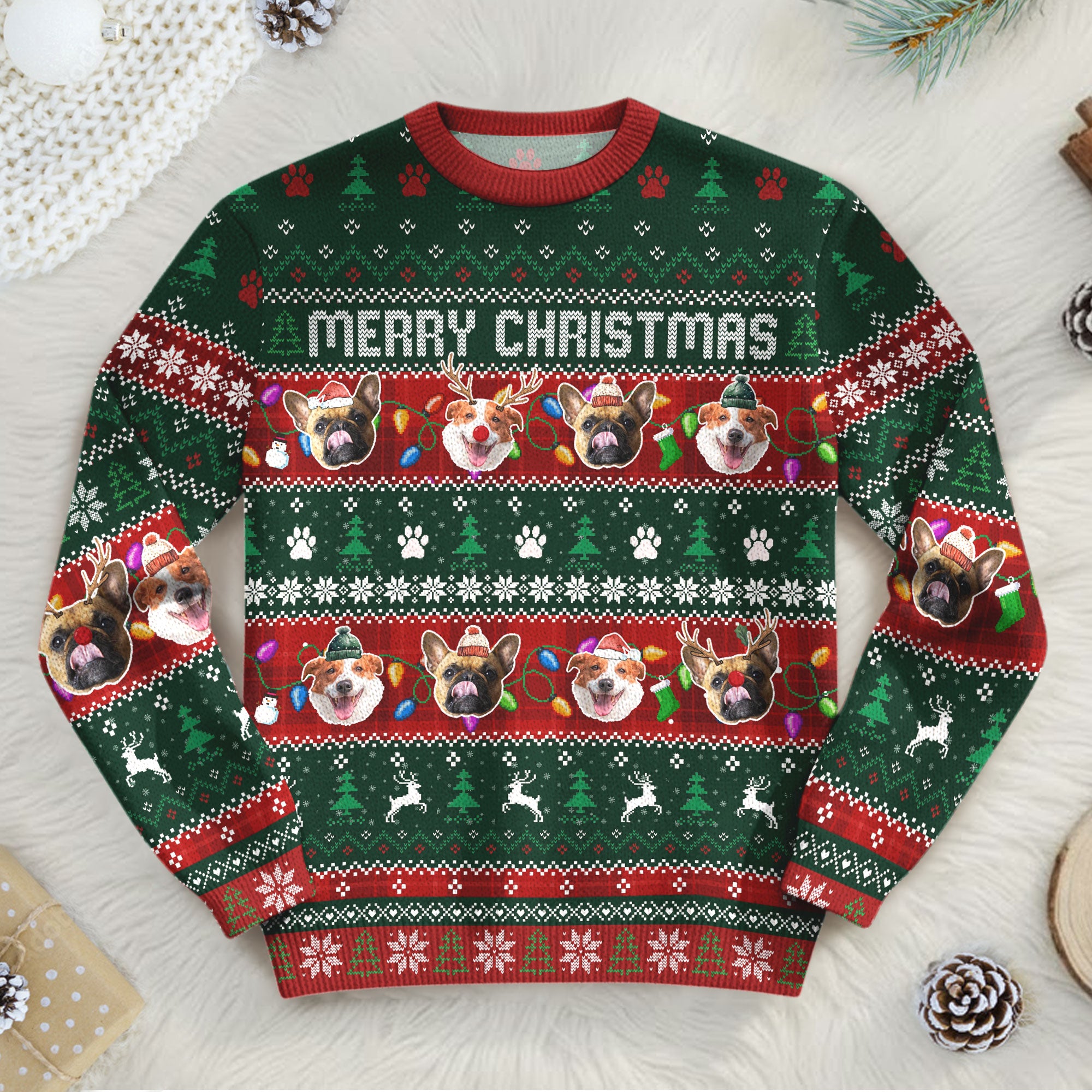 Custom Dogs Ugly Christmas Sweater – Personalized Holiday Sweatshirt Gift for Pet Lovers
