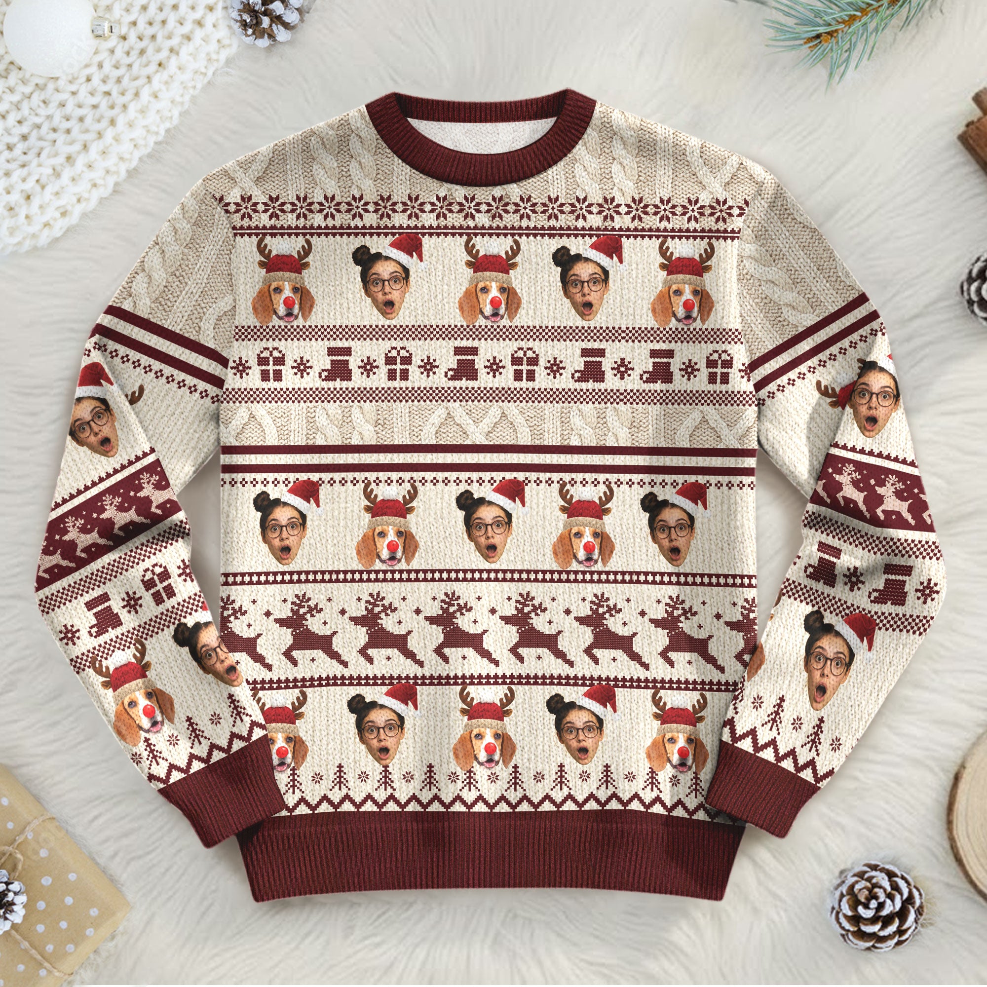 Custom Pet & Face Christmas Sweater – Personalized Ugly Xmas Sweatshirt Gift for Dog Mom