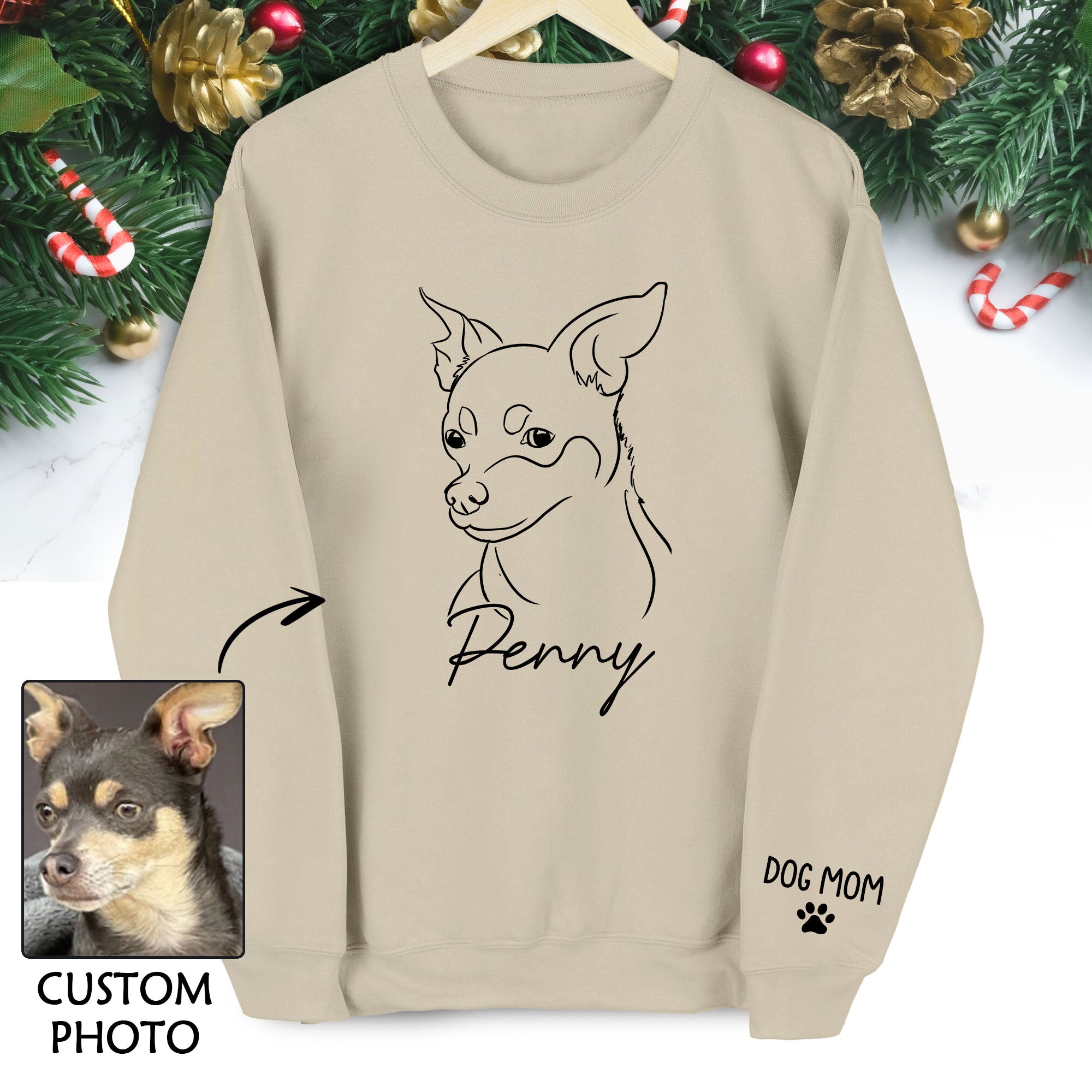 Custom Dog Sweatshirt – Personalized Line Art of Your Dog’s Portrait, Perfect Dog Mom Gift