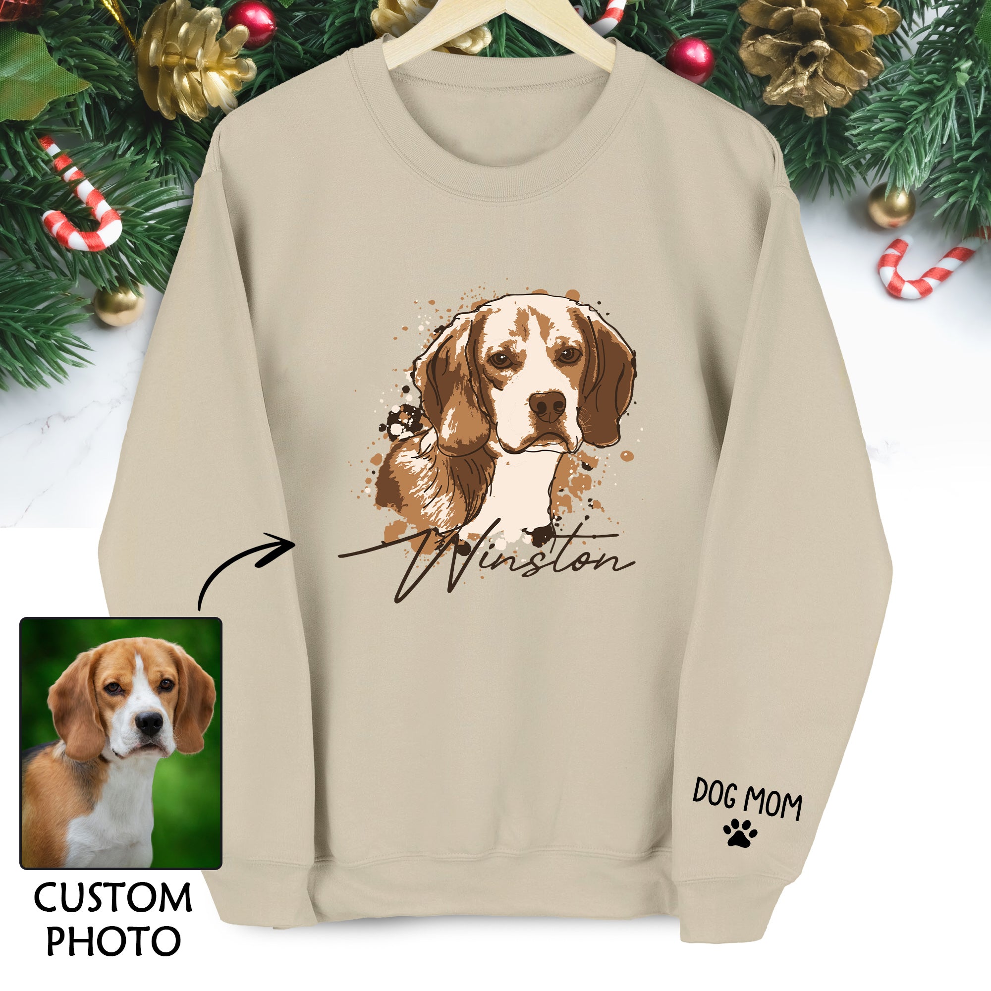 Personalized Dog Sweatshirt - Custom Pet Photo Gift for Dog Mom Christmas