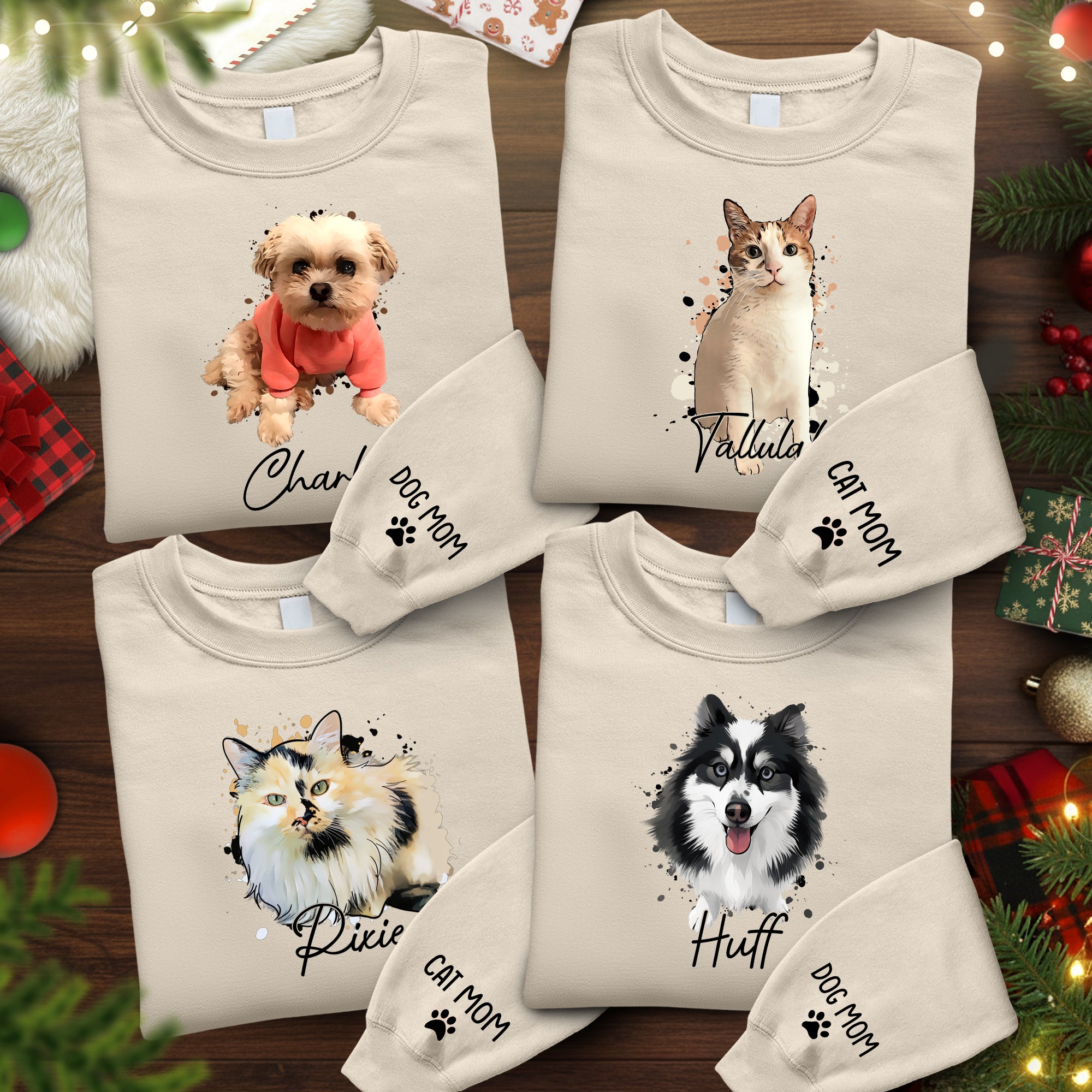 Custom Pet Portrait Sweatshirt - Handmade Dog Mom Gift for Pet Lovers Birthday