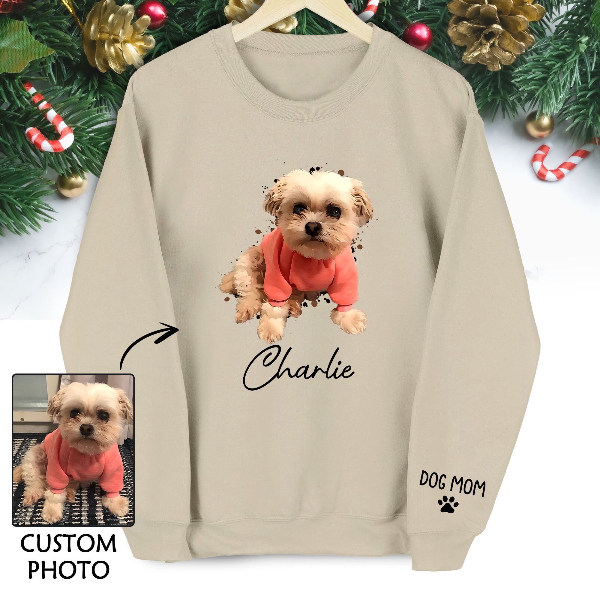 Custom Pet Portrait Sweatshirt - Handmade Dog Mom Gift for Pet Lovers Birthday