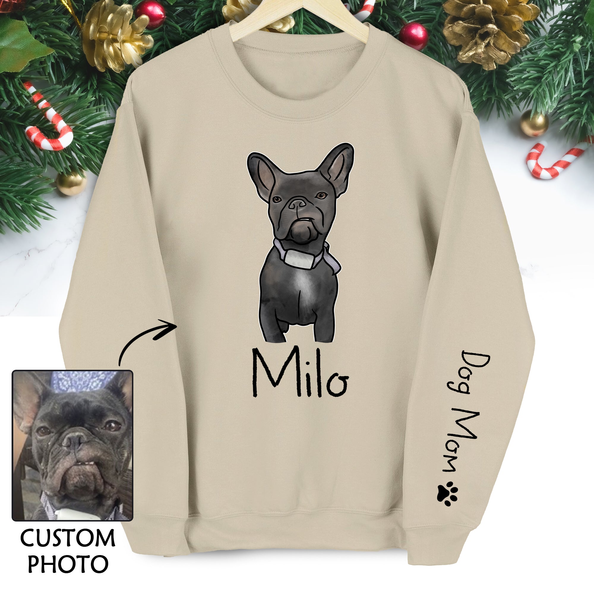 Custom Dog Lover Sweatshirt – Personalized Pet Photo Crewneck, Christmas Gift for Women