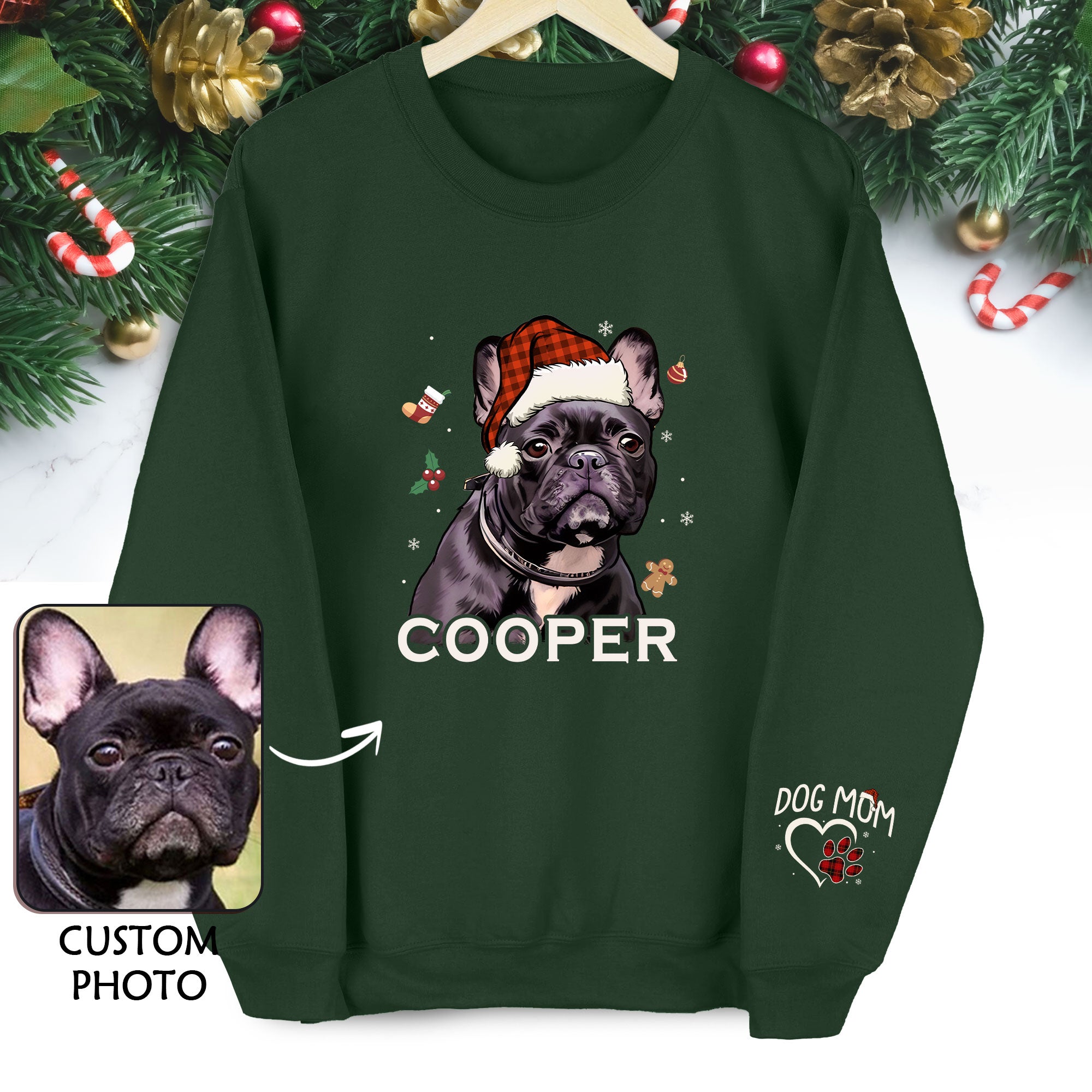 Custom Dog Christmas Sweatshirt – Personalized Pet Photo Top, Funny Gift for Pet Lovers